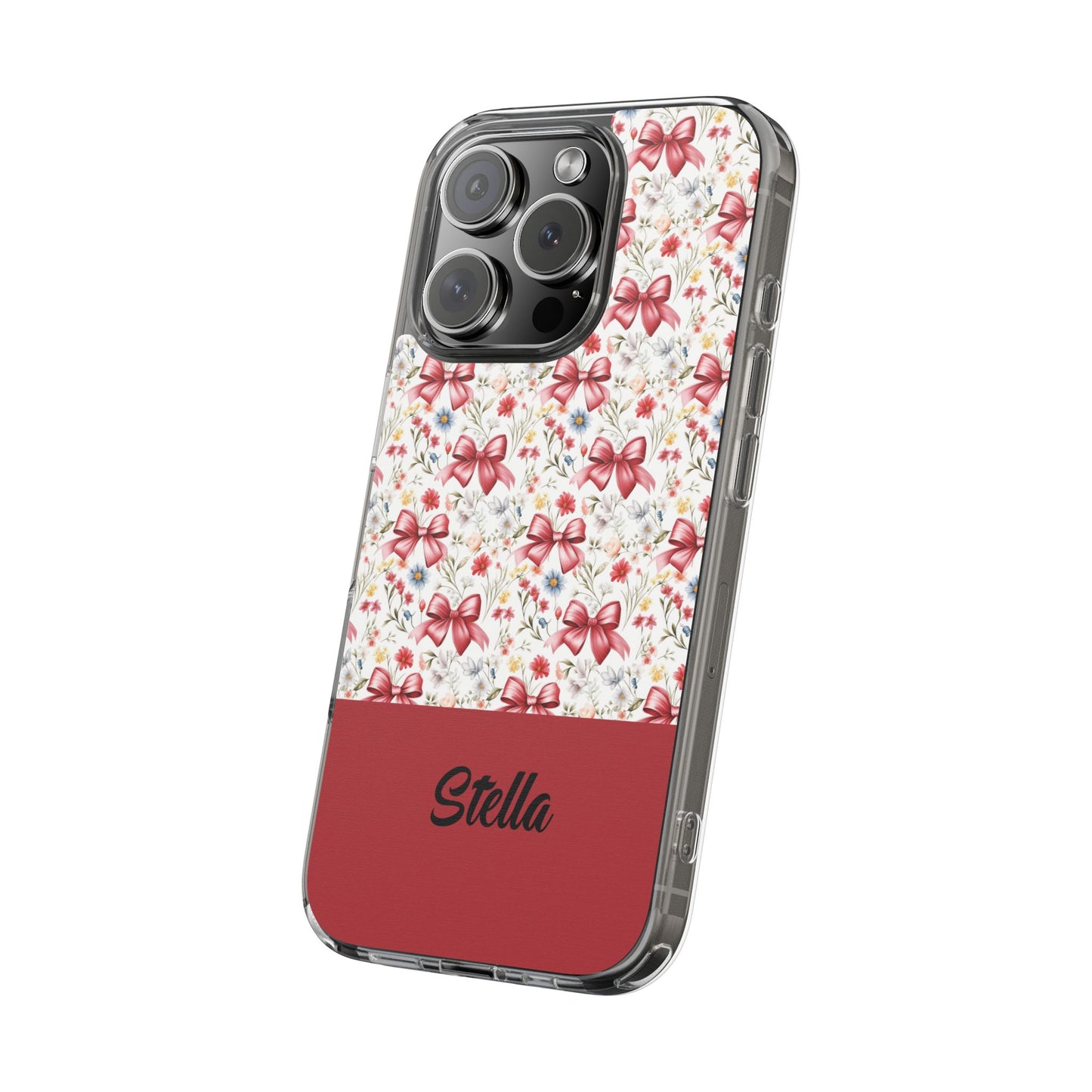 Personalized Rosette Coquette Floral Bow Clear iPhone, Samsung Cases — Custom Name Phone Cover