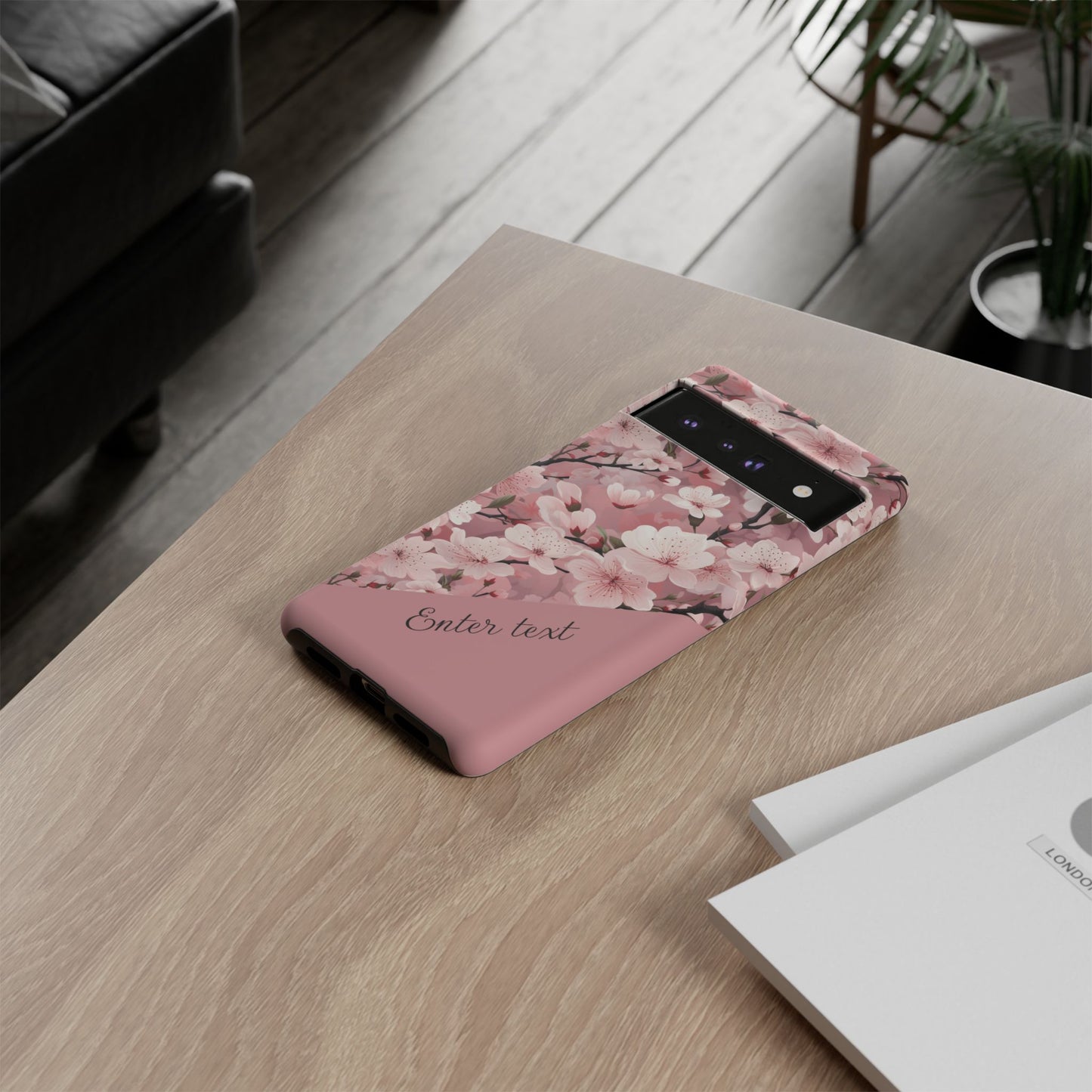 Personalized Cherry Blossom Tough Phone Case — Pink Floral Protective Case for Samsung & Google