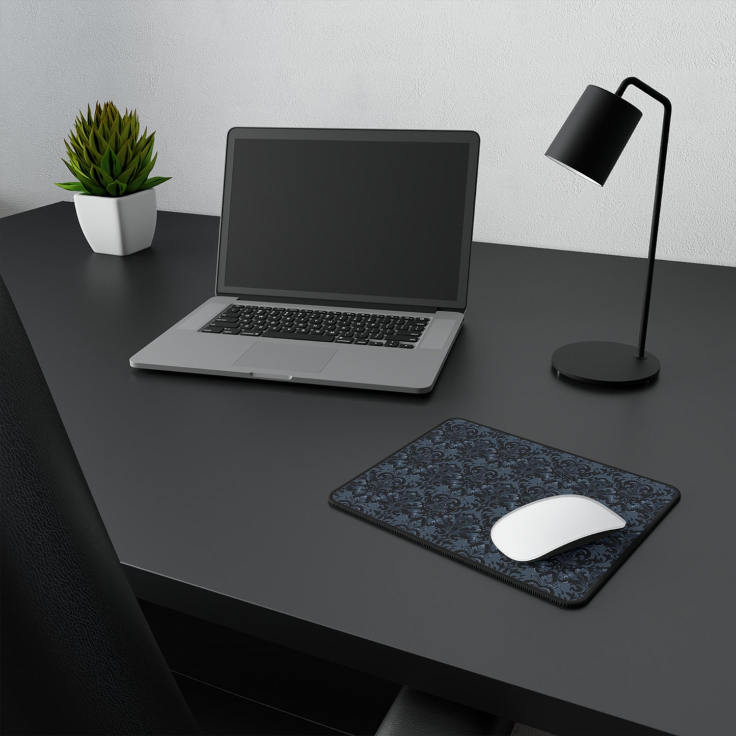 Opulent Dusk  Elegant Non-Slip Gaming Mouse Pad - Stylish Black Damask Design.