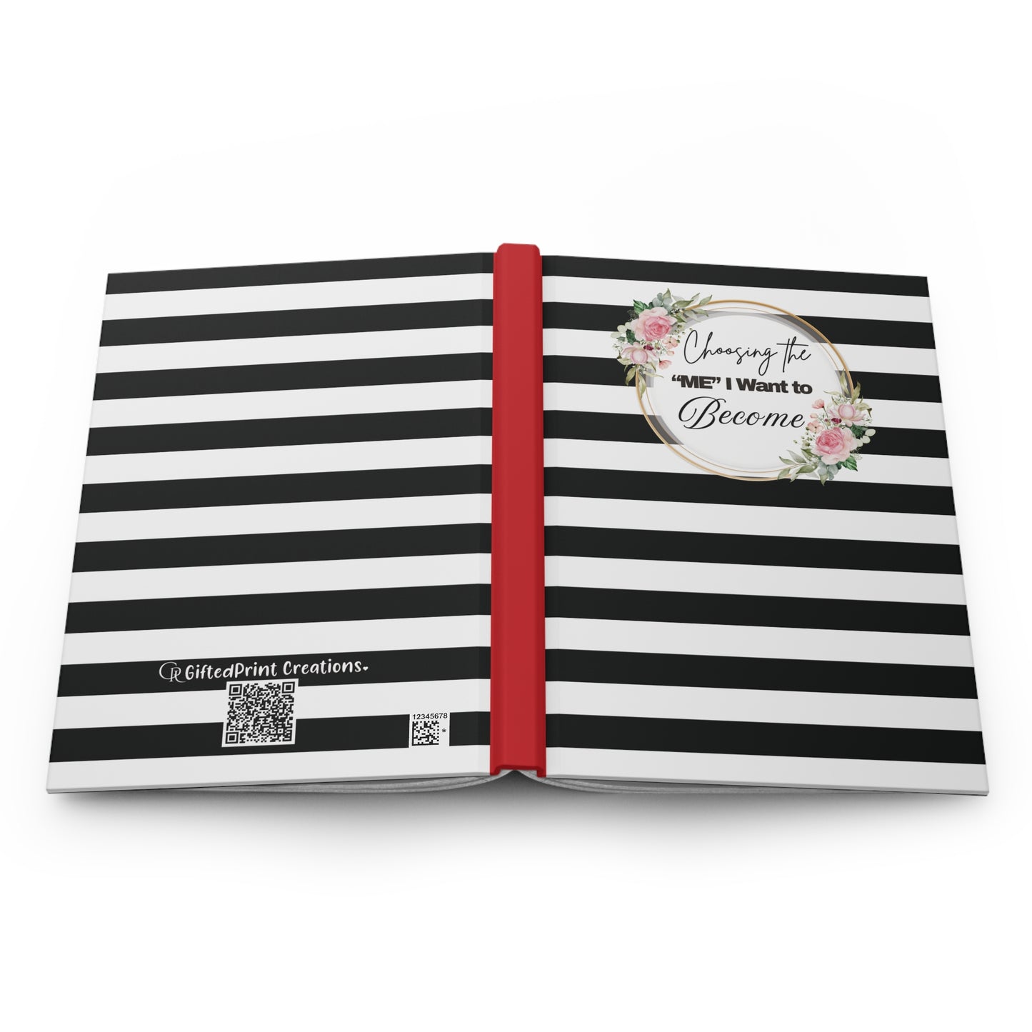 Motivational Hardcover Journal, Elegant Striped Notebook, Goal Setting Planner, Self-Improvement Diary, Gift for Women