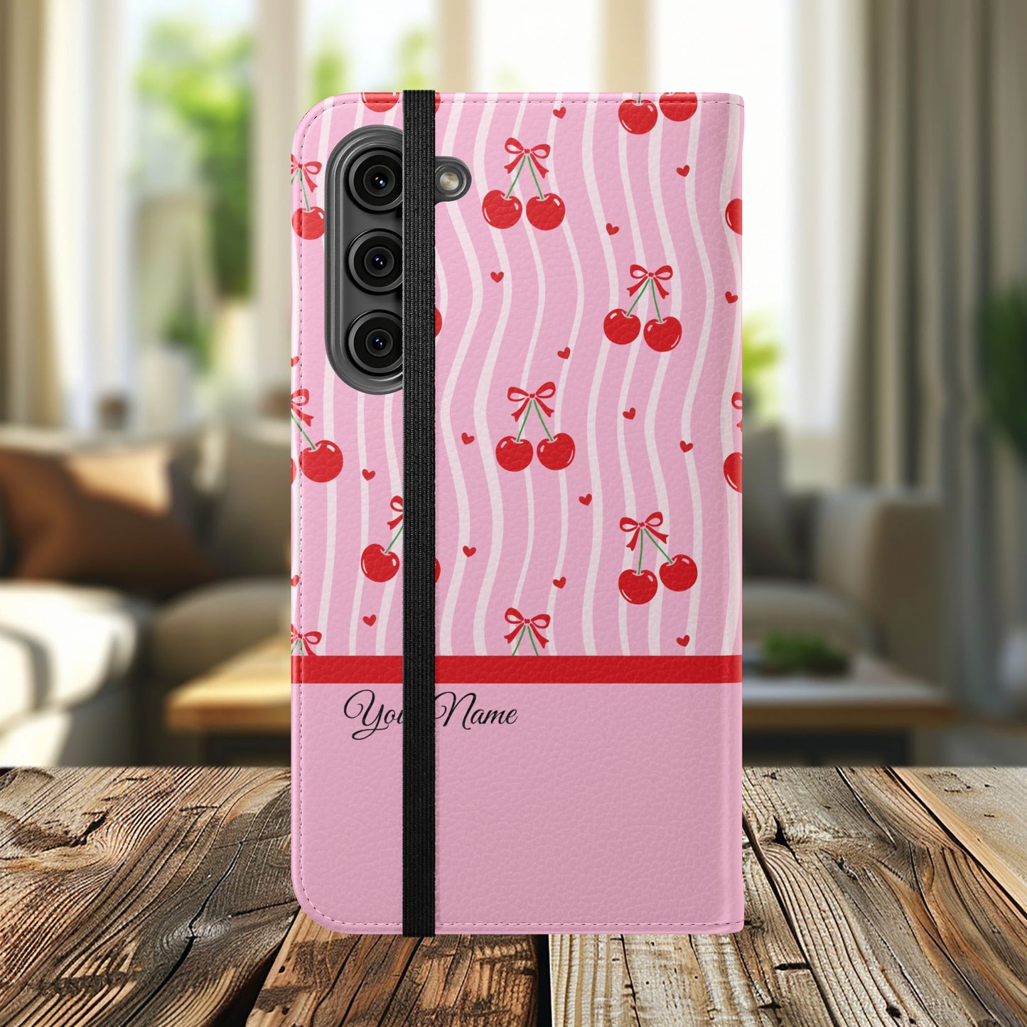 Personalized Cherry Blossom Dreams Flip iPhone and Samsung Cases — Wallet Folio with Name & Affirmation.