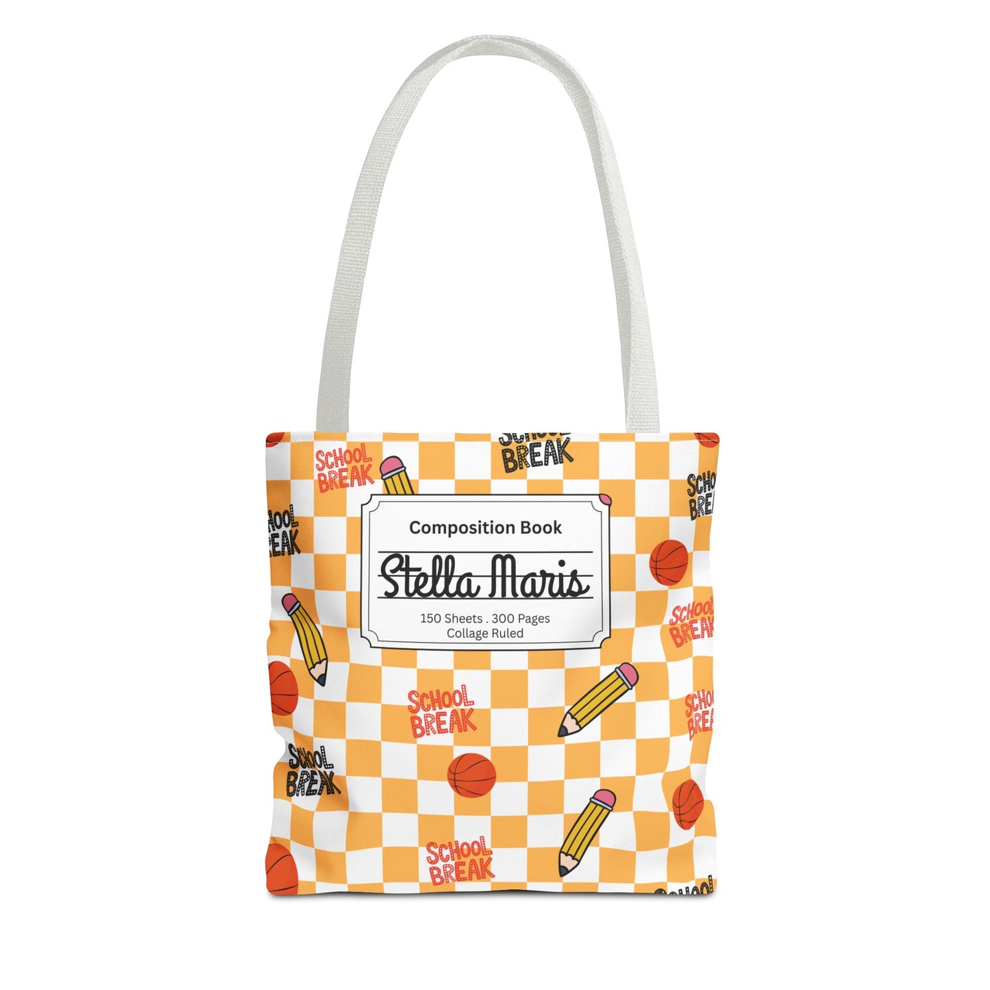 Personalized Orange Schoolyard Chic Composition Book Inspired Tote Bag, Back to School Tote, Teacher Gift, Kids Bag, Custom Name Bag, Educational Accessories, Back to School Tote Bag.