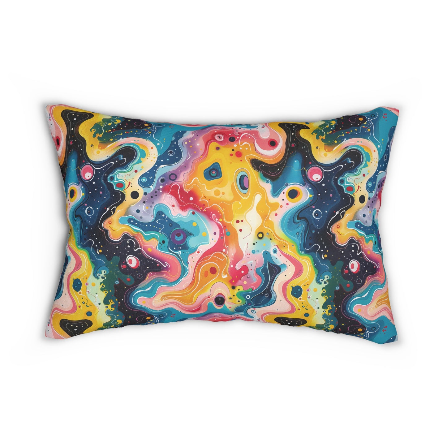 Psychedelic Visions Vibrant Art Lumbar Pillow - Colorful Abstract Design for Cozy Living Spaces.