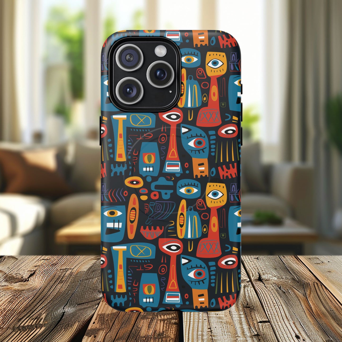 Urban Totem Vibe Tough iPhone Magnetic Case, Colorful Bohemian Art, Unique Gift for Him/Her, Holiday Accessory, iPhone Protection, MagSafe iPhone Case.