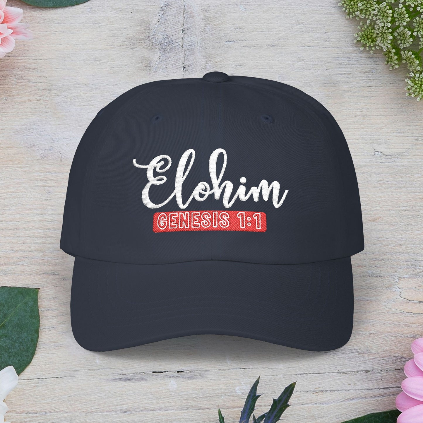 Classic Embroidery Dad Cap with 'ELOHIM, GENESIS 1:1' - Faith-Based Hat, Casual Wear, Gift for Dad, Christian Accessory, Summer Fashion