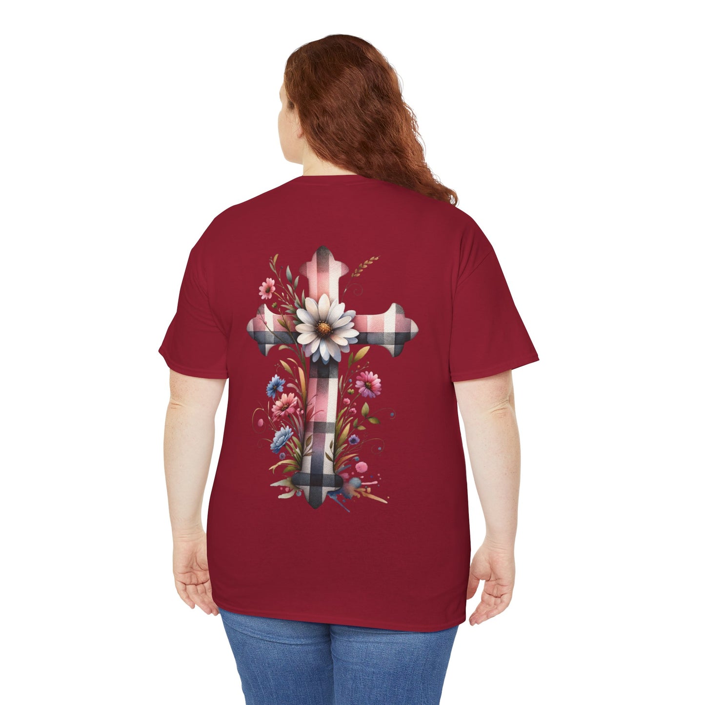 Faith and Floral Cross Unisex Heavy Cotton Tee