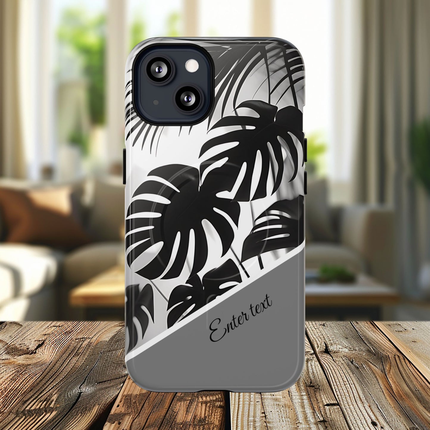 Personalized Monochrome Monstera Tropical Phone Case - Tough Magnetic MagSafe® Cases, Gifts for Nature Lovers, Stylish Phone Accessories, Gifts for Her.