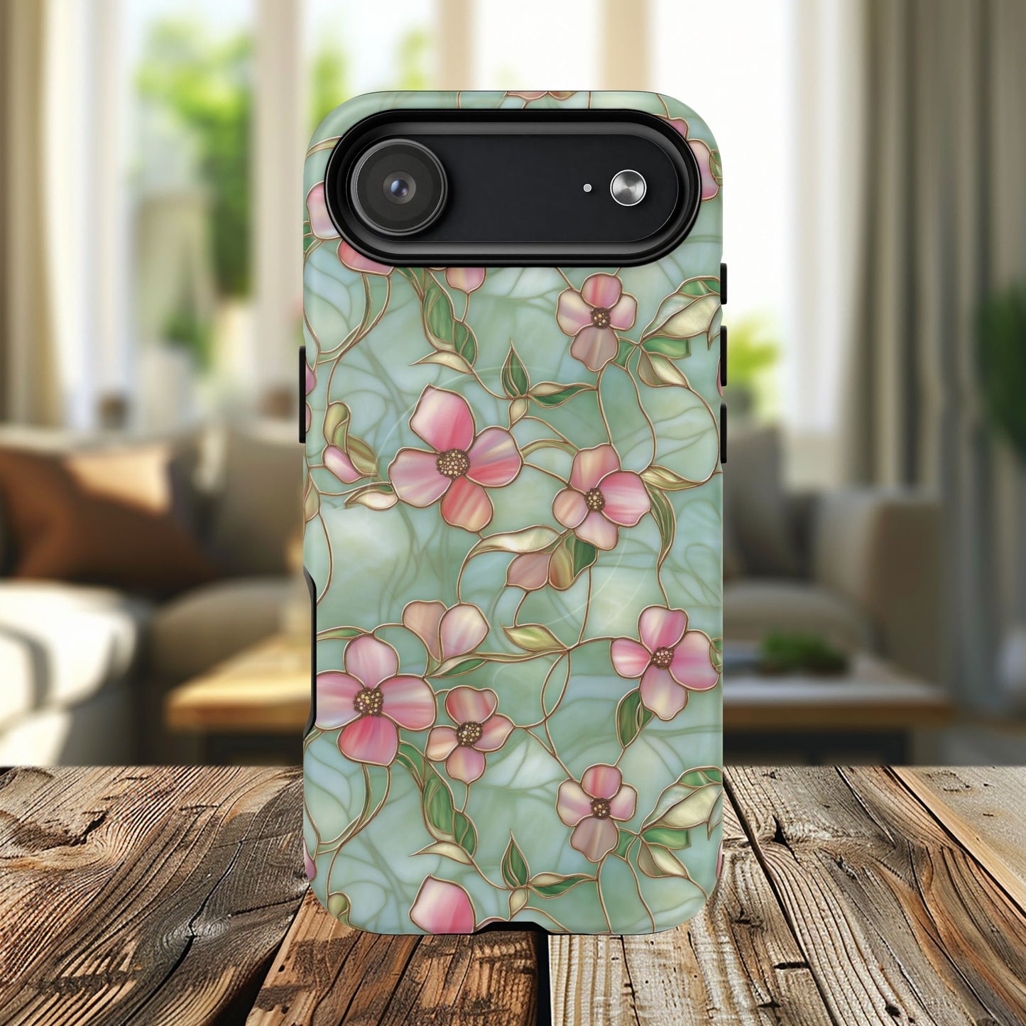 Aqua Bloom Serenity Tough iPhone Magnetic Cases, Cute Flower Design, Stylish Protection, Gift for Her, Trendy Accessories, iPhone MagSafe Accessory.