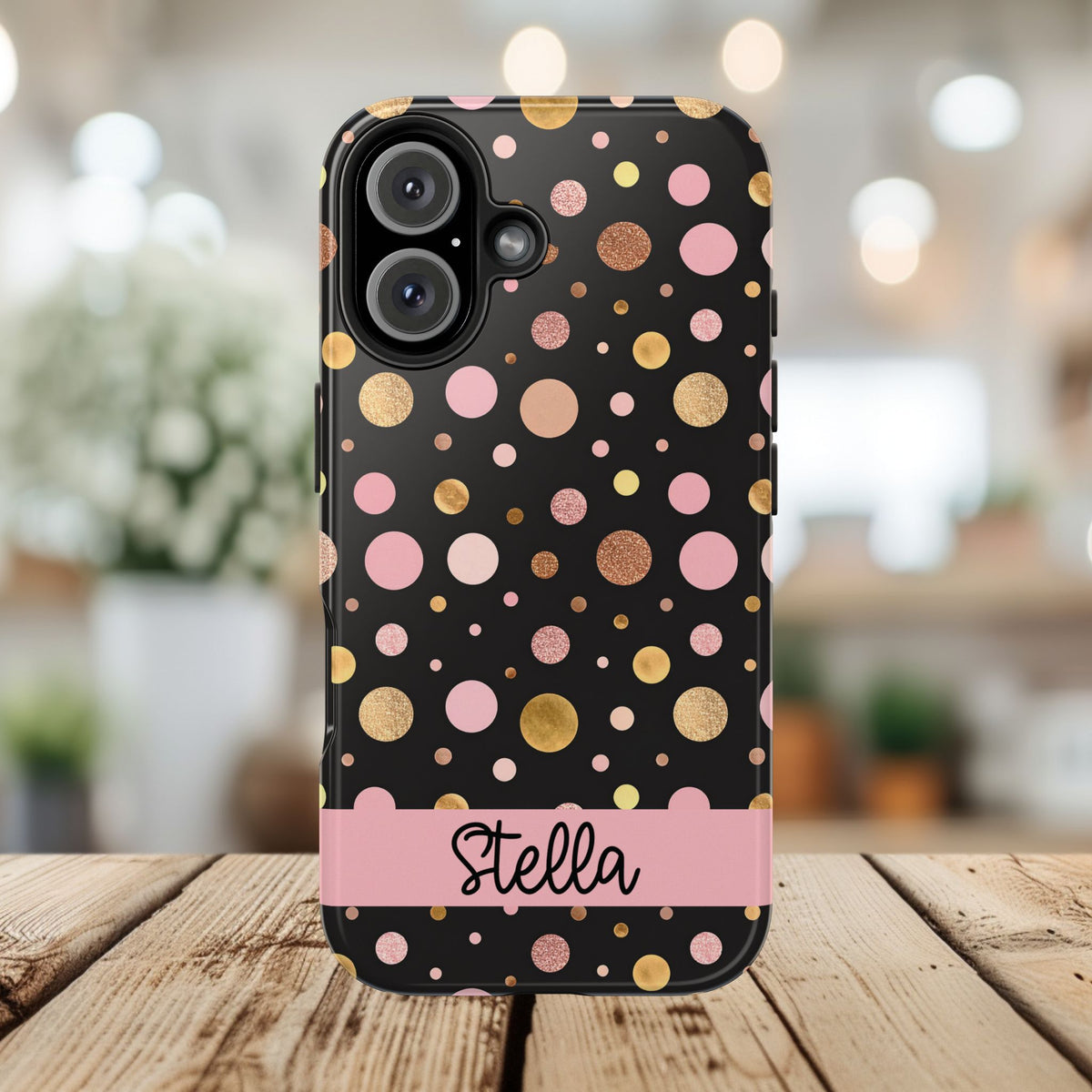Personalized Gold & Pink Confetti Tough Phone Case — Glitter Dot Protective Phone Cover
