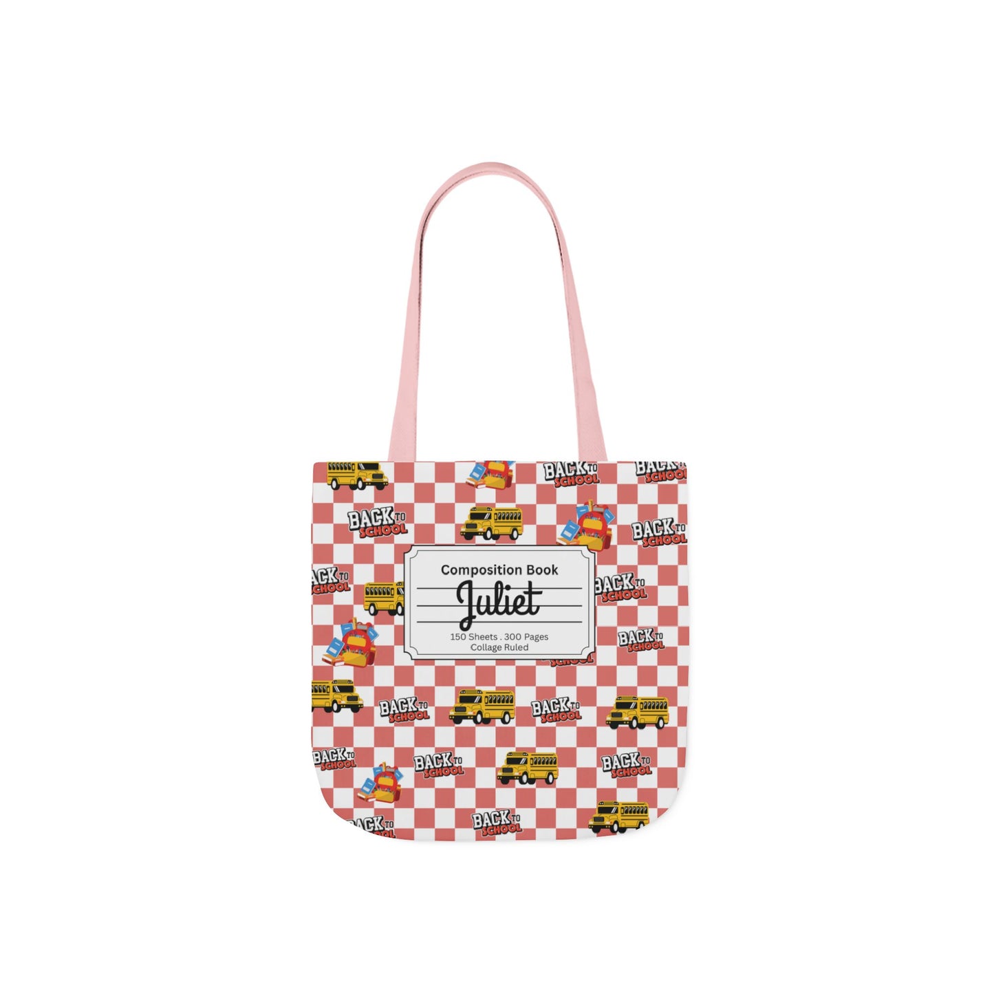 Personalized Red Schoolyard Chic Composition Book Inspired Canvas Tote Bag with Colorful Straps, Cute School Bag, Eco-Friendly Tote, Back to School Shopping Bag, Teacher Gift Idea