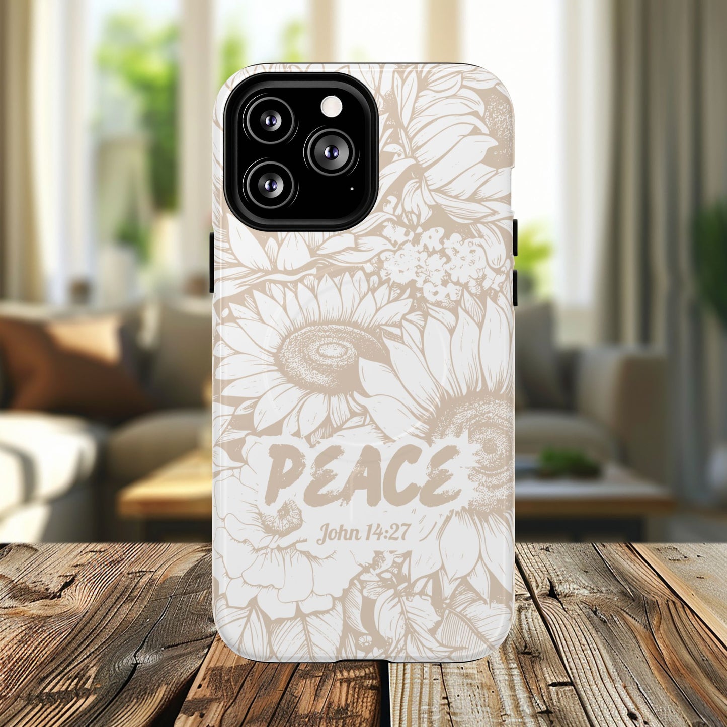 Peace I Leave with You John 14:27, Inspirational Gift, Tough iPhone Magnetic Case Scripture, Sunflower Bible Verse, MagSafe® iPhone® Tough Case, iPhone 14, iPhone 15, iPhone 16, Pro, Pro Max, Plus.