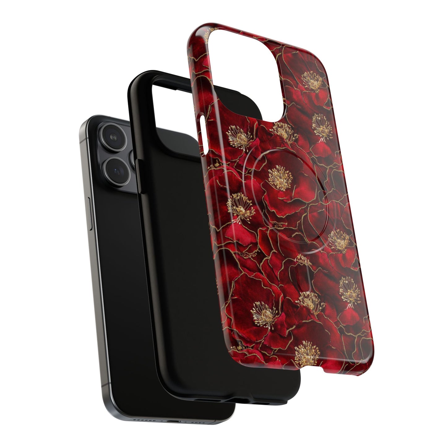 Midnight Poppy Luxe Tough iPhone Magnetic Case, Unique Flower iPhone Cover, Durable Floral Design, Gift for Her, Gift for Mother's.