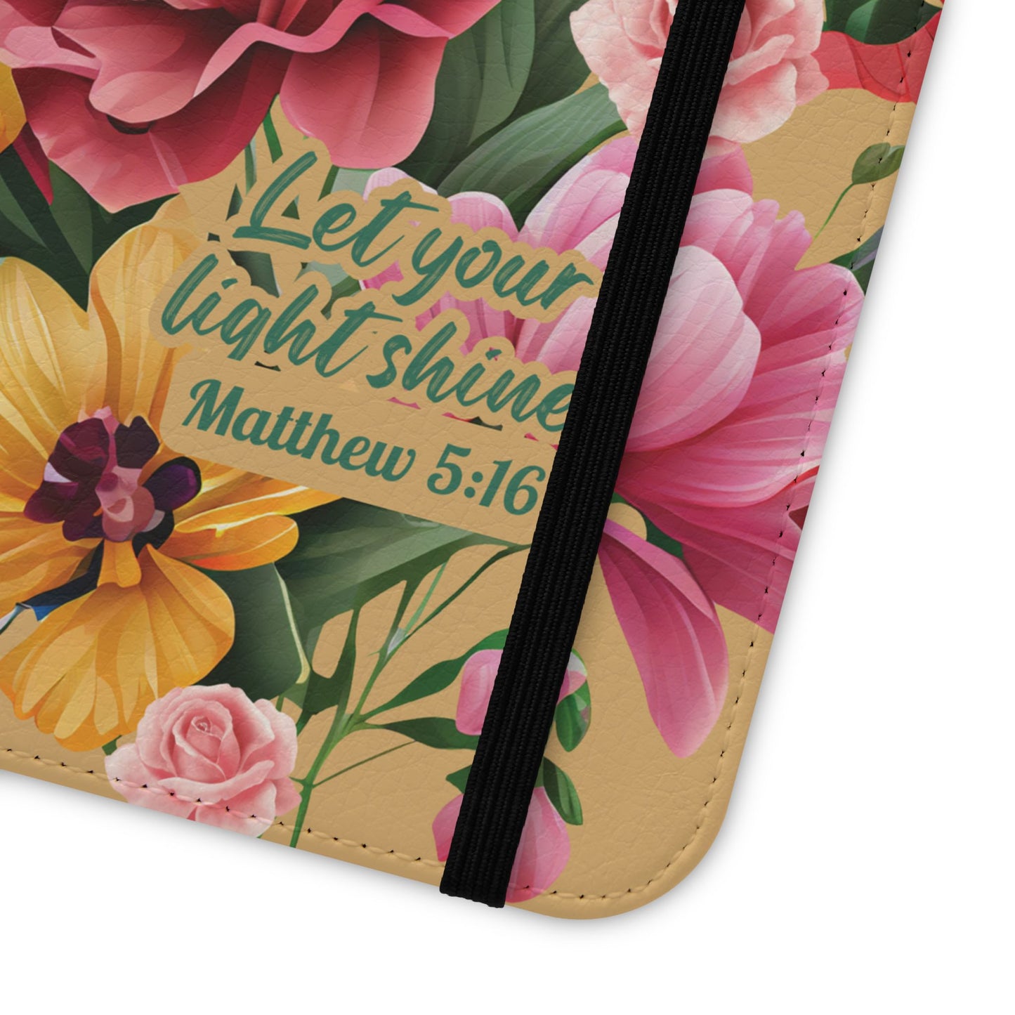 Floral Scripture Flip Case — "Let Your Light Shine" Wallet Phone Cover (Matthew 5:16)