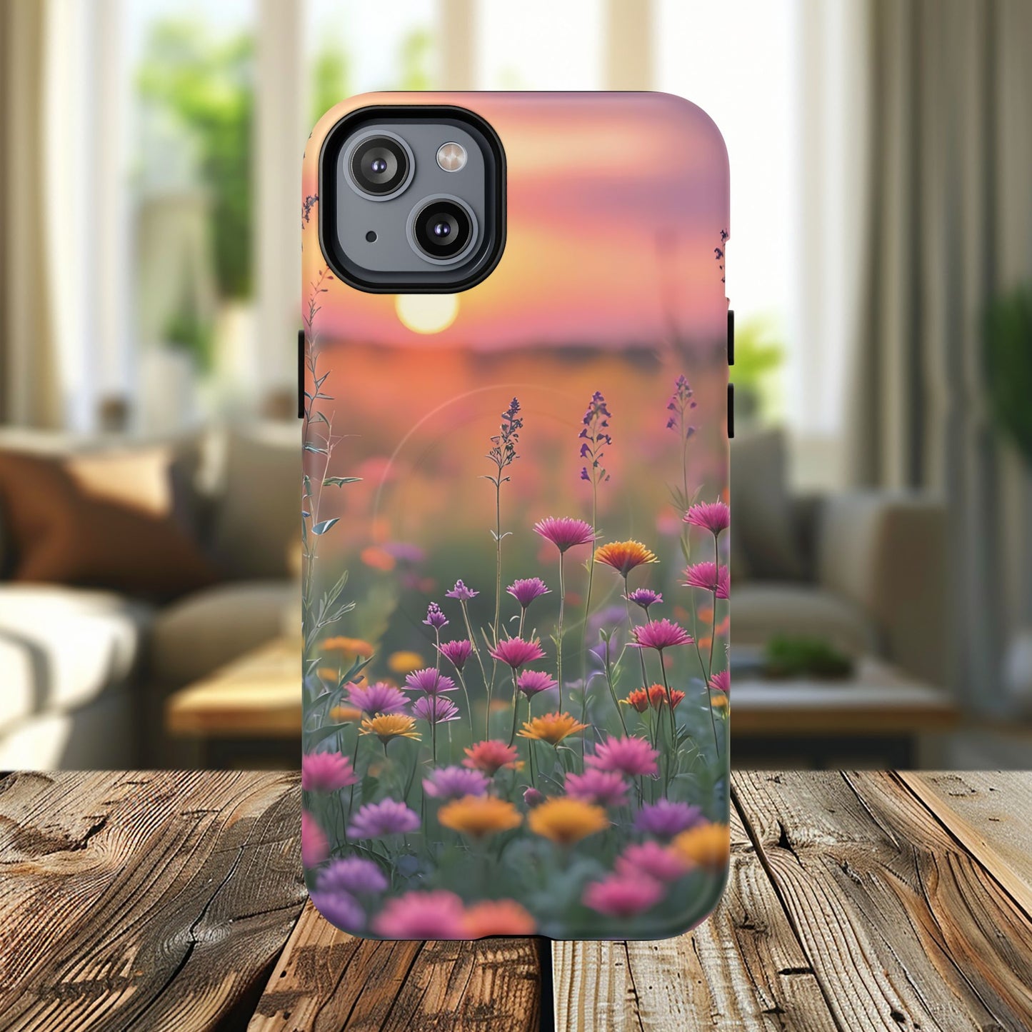 Floral Sunset Phone Case, Tough Magnetic Cases for iPhone, Nature Lover Gift, Durable Protection, Eco-Friendly Phone Accessory