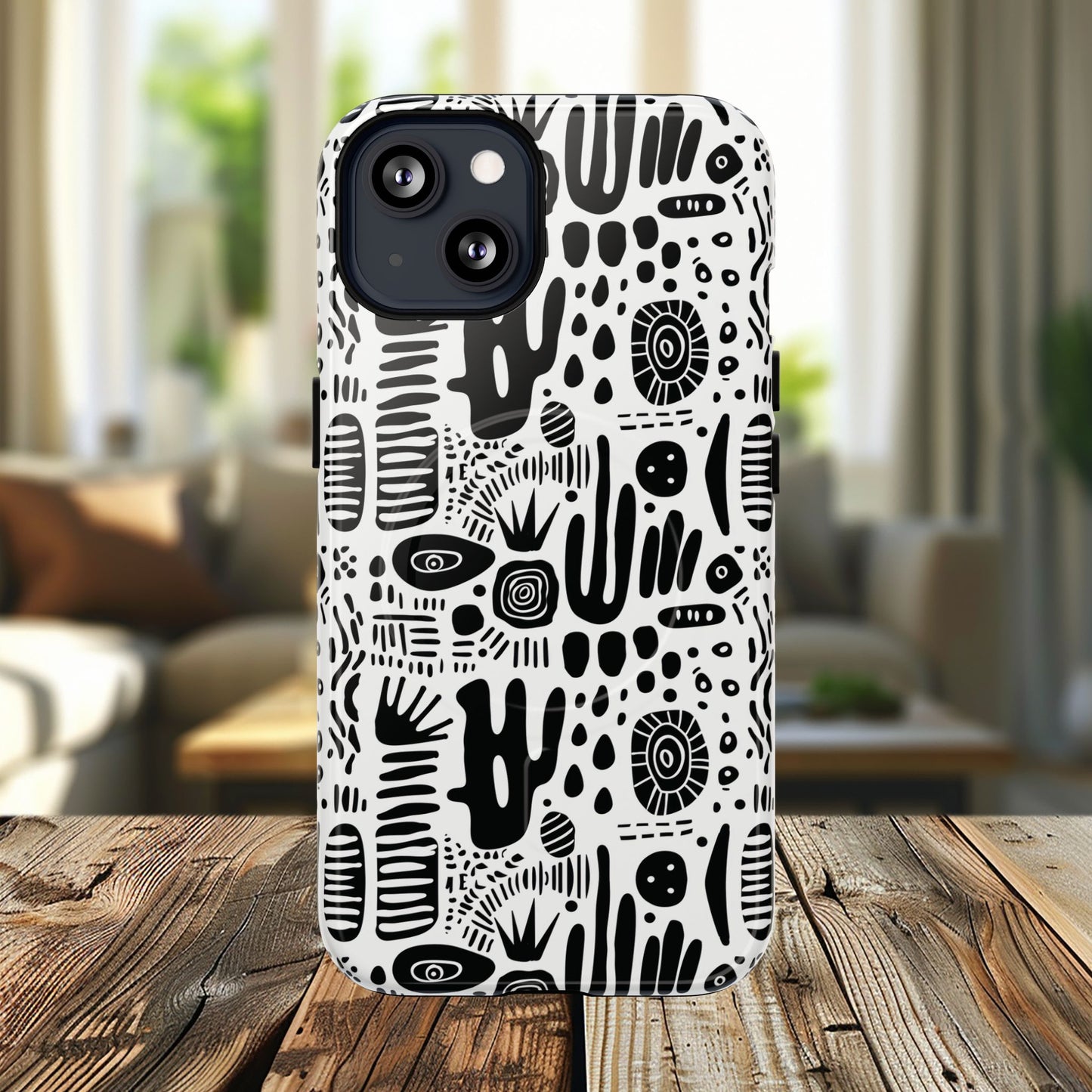 Abstract Monochrome Tough Magnetic iPhone Cases, Stylish Phone Cover, Durable Phone Protector, Modern Tech Accessories, Unique Gift Ideas