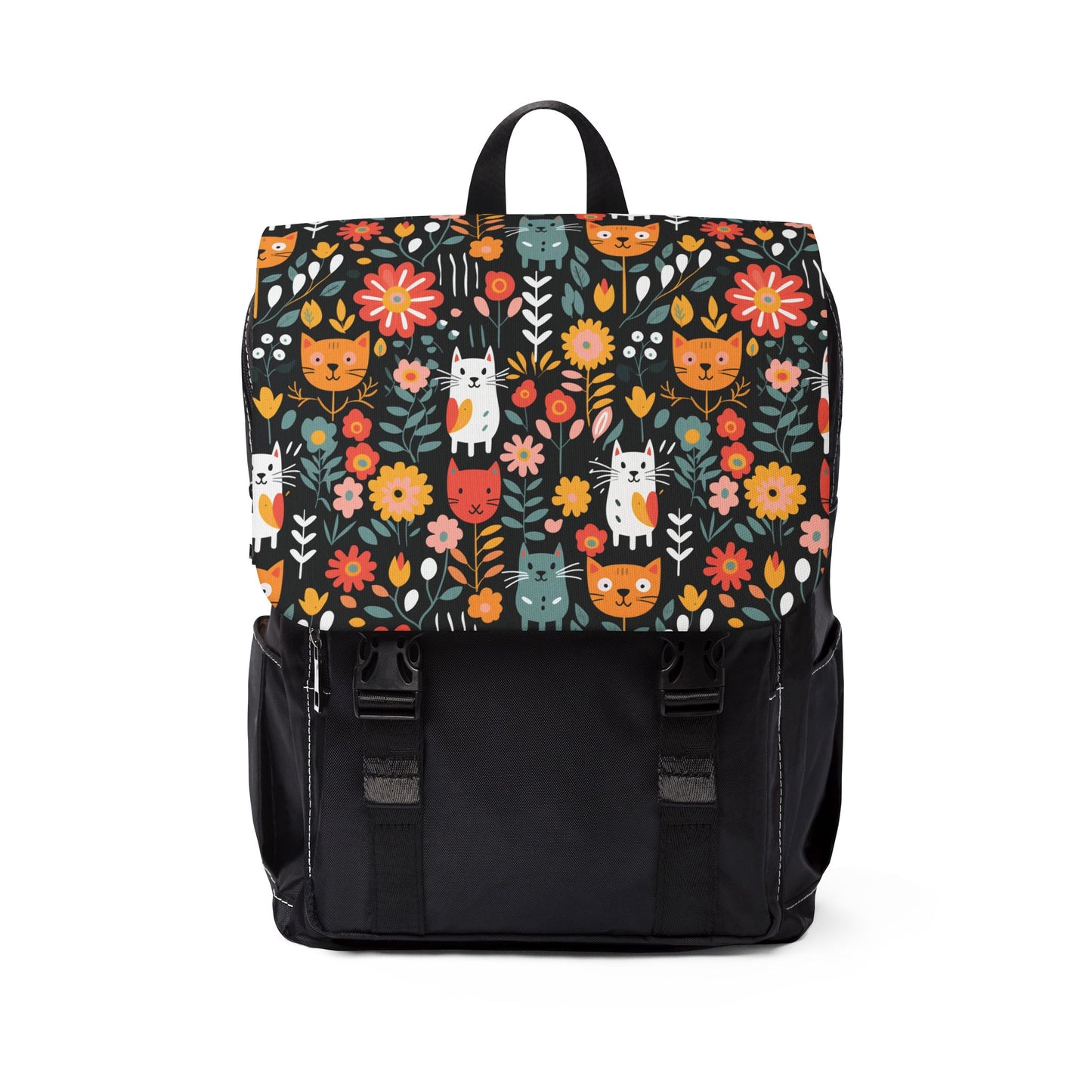 Whimsical Feline Garden Unisex Casual Shoulder Backpack