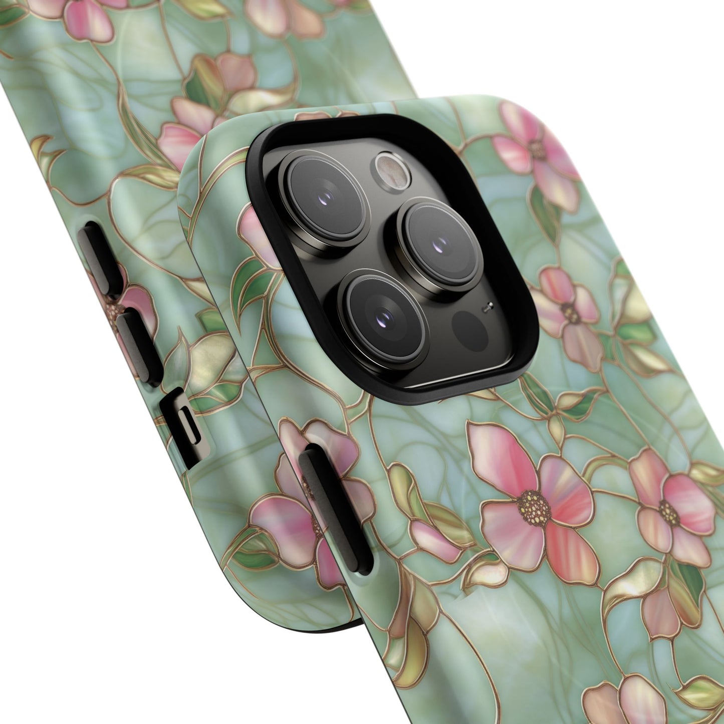 Aqua Bloom Serenity Tough iPhone Magnetic Cases, Cute Flower Design, Stylish Protection, Gift for Her, Trendy Accessories, iPhone MagSafe Accessory.