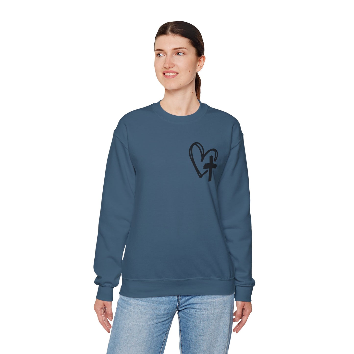 Faith and Floral Cross Unisex Heavy Gildan Blend™ Crewneck Sweatshirt.