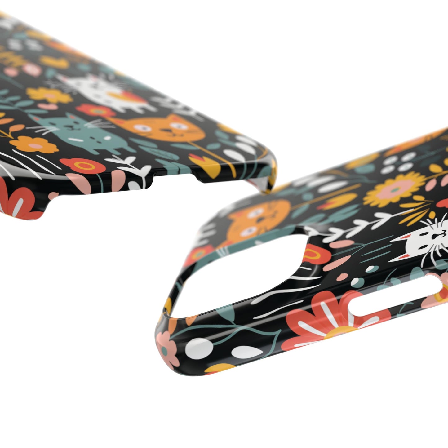 Whimsical Feline Garden iPhone Case — Slim Floral Cat Design (Matte or Glossy) for iPhones.