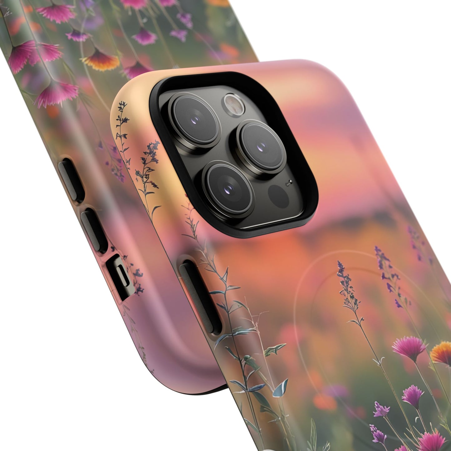 Floral Sunset Phone Case, Tough Magnetic Cases for iPhone, Nature Lover Gift, Durable Protection, Eco-Friendly Phone Accessory
