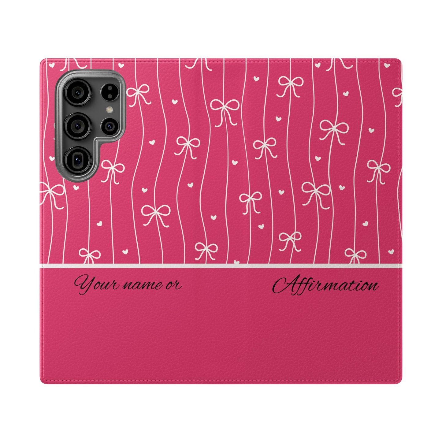Personalized Pink Bow Coquette Flip iPhone and Samsumg Case — Custom Name or Affirmation Wallet Cover