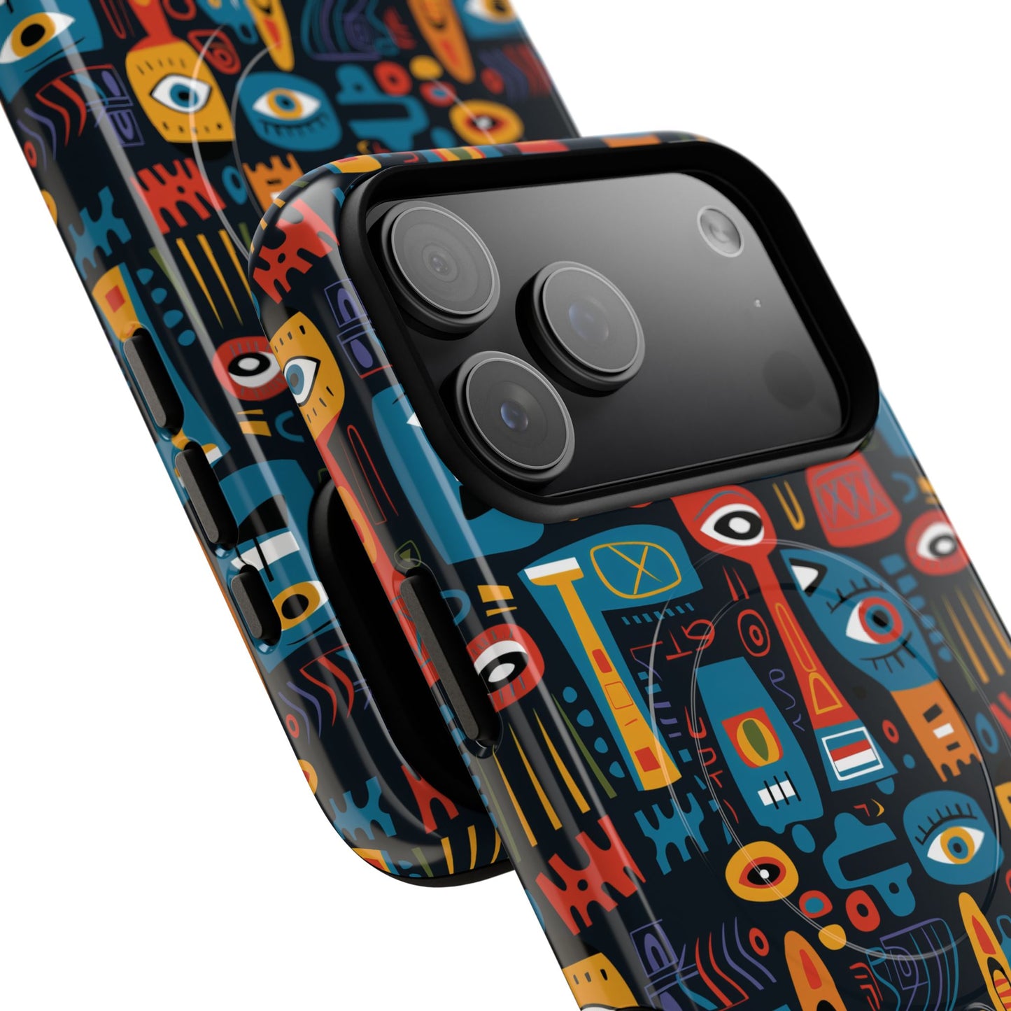 Urban Totem Vibe Tough iPhone Magnetic Case, Colorful Bohemian Art, Unique Gift for Him/Her, Holiday Accessory, iPhone Protection, MagSafe iPhone Case.