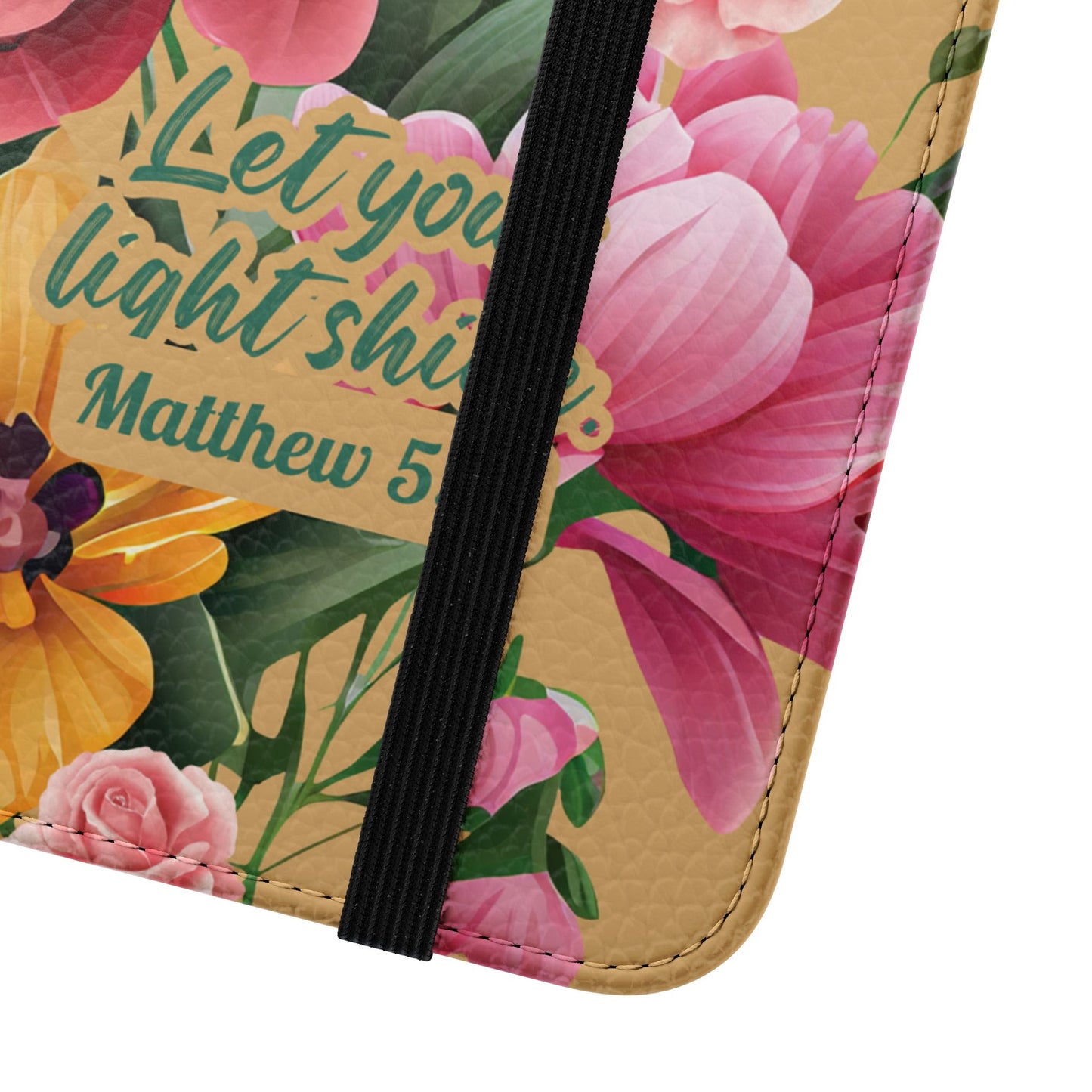 Floral Scripture Flip Case — "Let Your Light Shine" Wallet Phone Cover (Matthew 5:16)