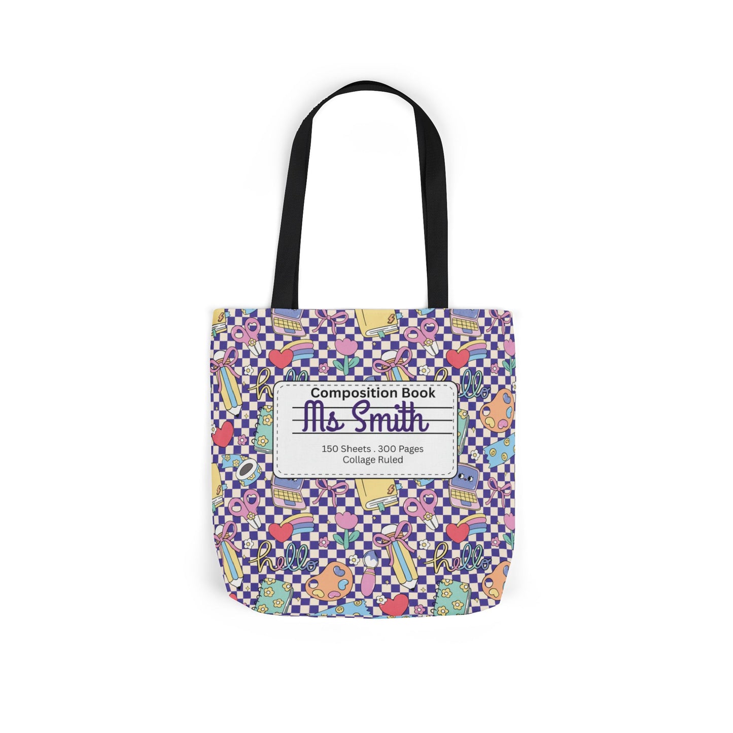 Personalized Purple Doodle Daydream Composition Book Inspired Canvas Tote Bag with Colorful Straps, Cute School Bag, Eco-Friendly Tote, Back to School Shopping Bag, Teacher Gift Idea