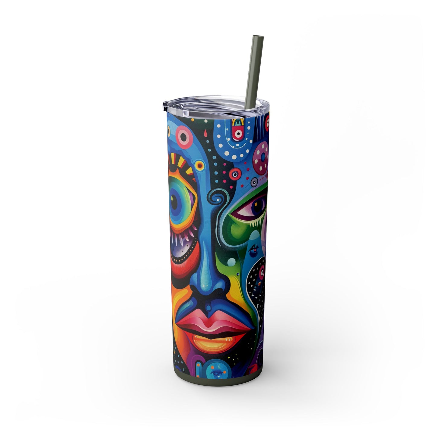 Psychedelic Visions Skinny Tumbler with Straw, 20oz