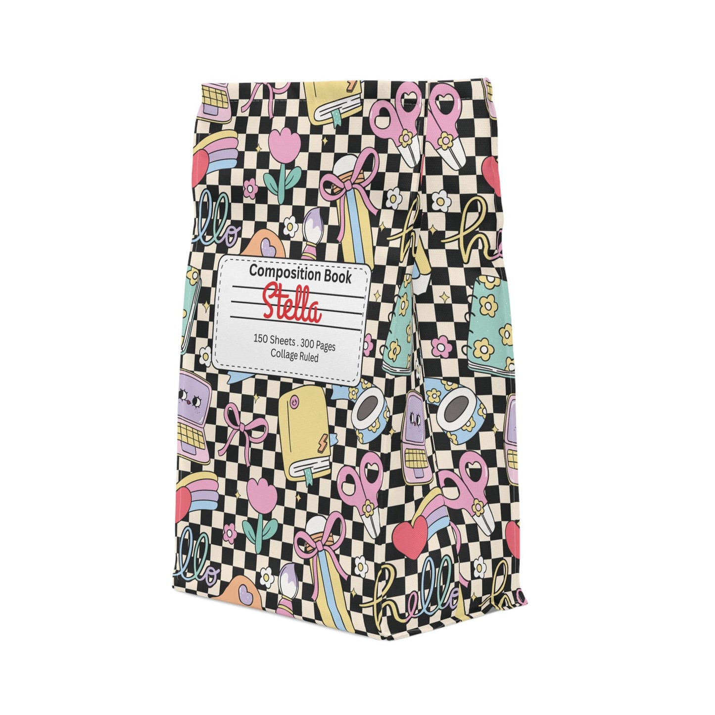 Custom Black Doodle Daydream Composition Book Inspired Stylish Polyester Lunch Box for Kids - Perfect for School, Picnics, or Snacks | Personalized ABC Design, Back to School, Family [...]