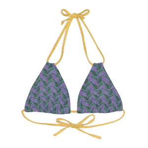 Purple Tropical Bliss Strappy Triangle Bikini Top (AOP)- (PY)