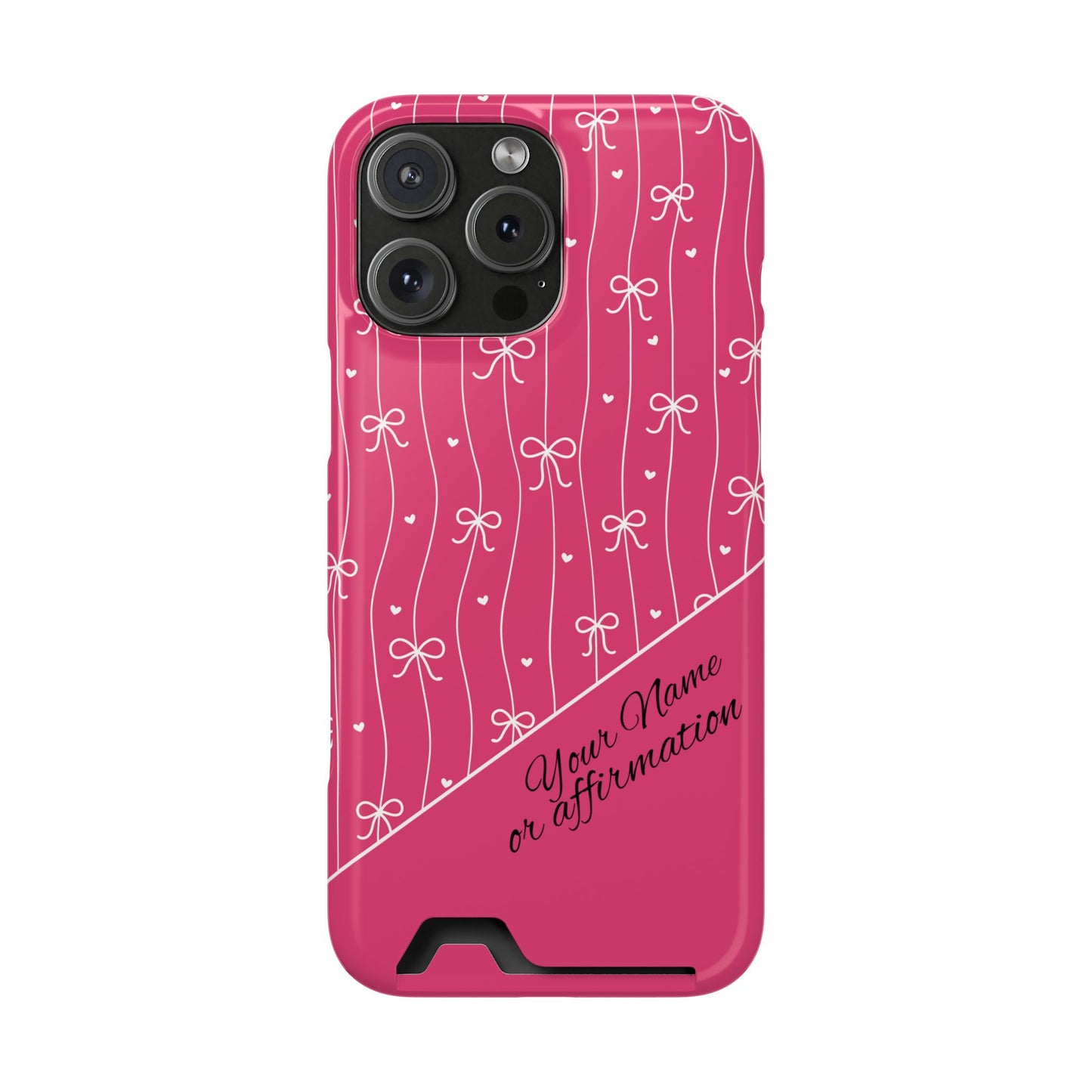 Personalized Pink Bow Coquette iPhone and Samsung Card Case — Custom Name or Affirmation