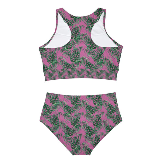 Pink Tropical Bliss Sporty Bikini Set (AOP)