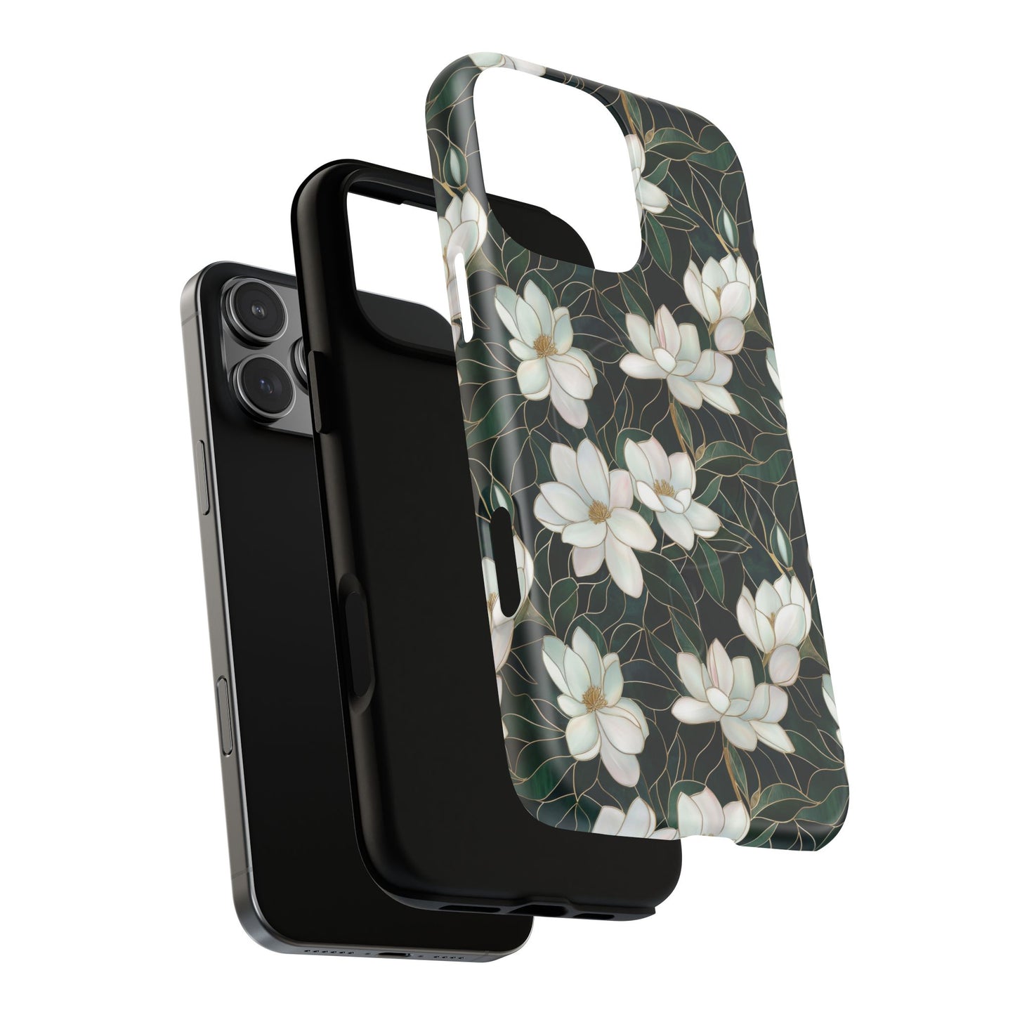 Midnight Magnolia Tough iPhone Magnetic Case, Stylish Stained Glass iPhone Protection, Nature Lover Gift, Spring Vibes