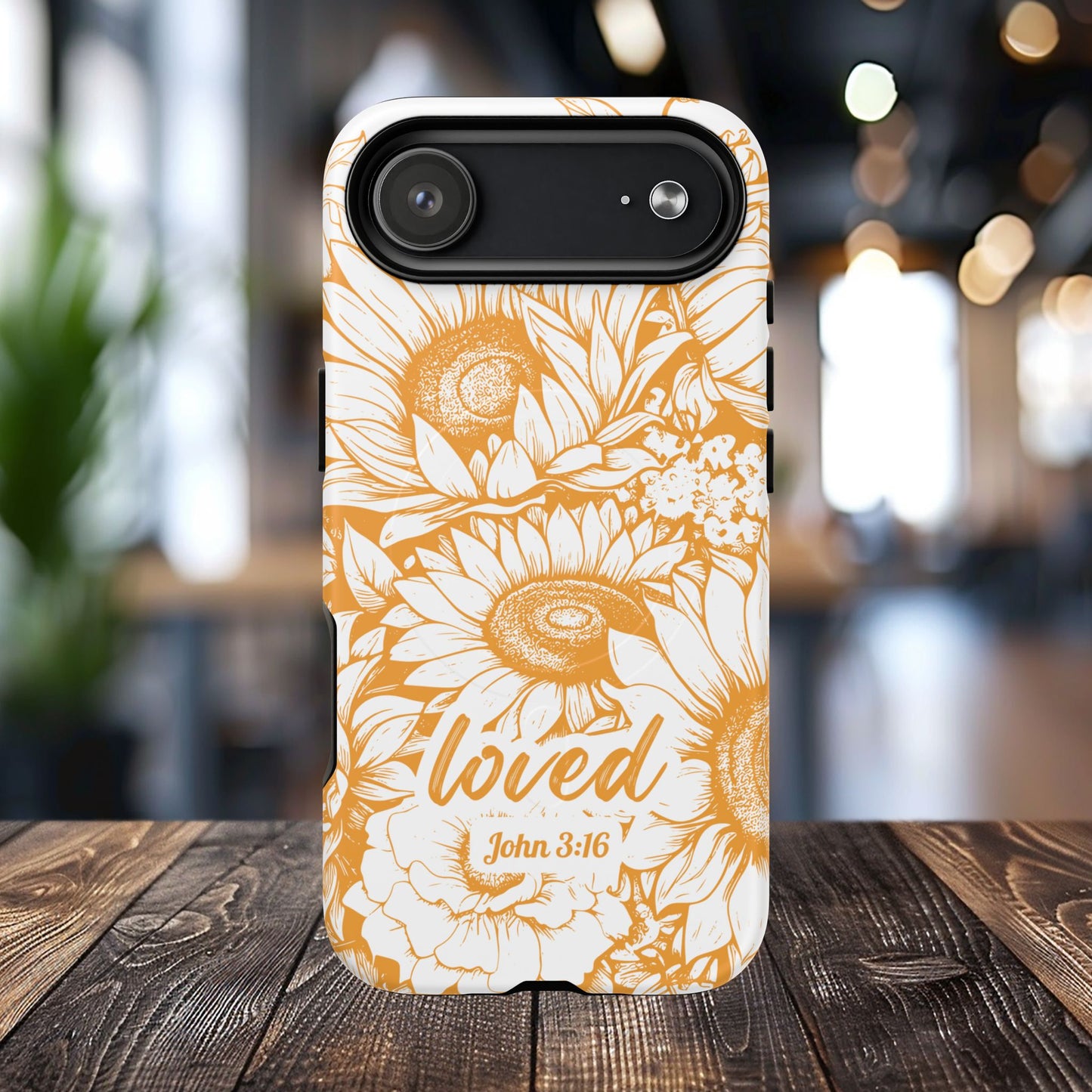 Loved John 3:16, Inspirational Gift, Tough iPhone Magnetic Case Scripture, Sunflower Bible Verse, MagSafe® iPhone® Tough Case, iPhone 14, iPhone 15, iPhone 16, Pro, Pro Max, Plus