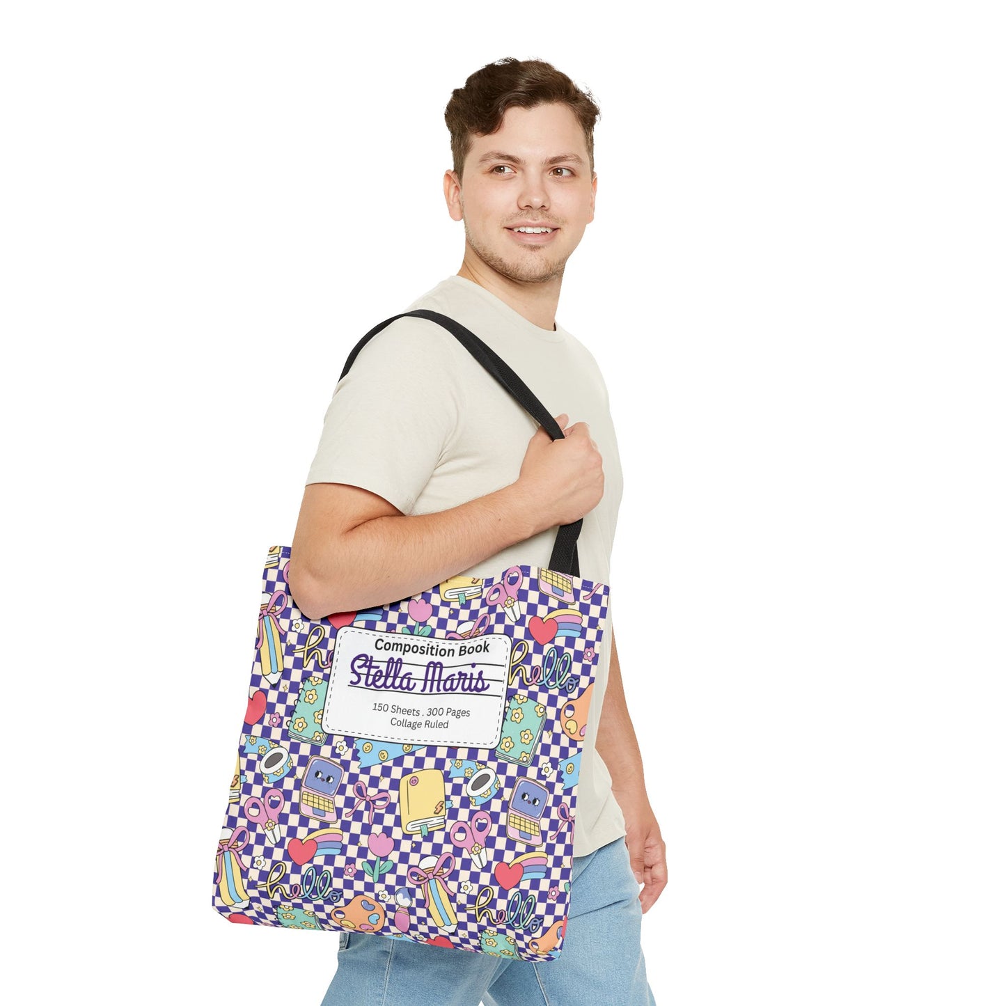 Personalized Purple Doodle Daydream Composition Book Inspired Tote Bag, Back to School Tote, Teacher Gift, Kids Bag, Custom Name Bag, Educational Accessories, Back to School Tote Bag.