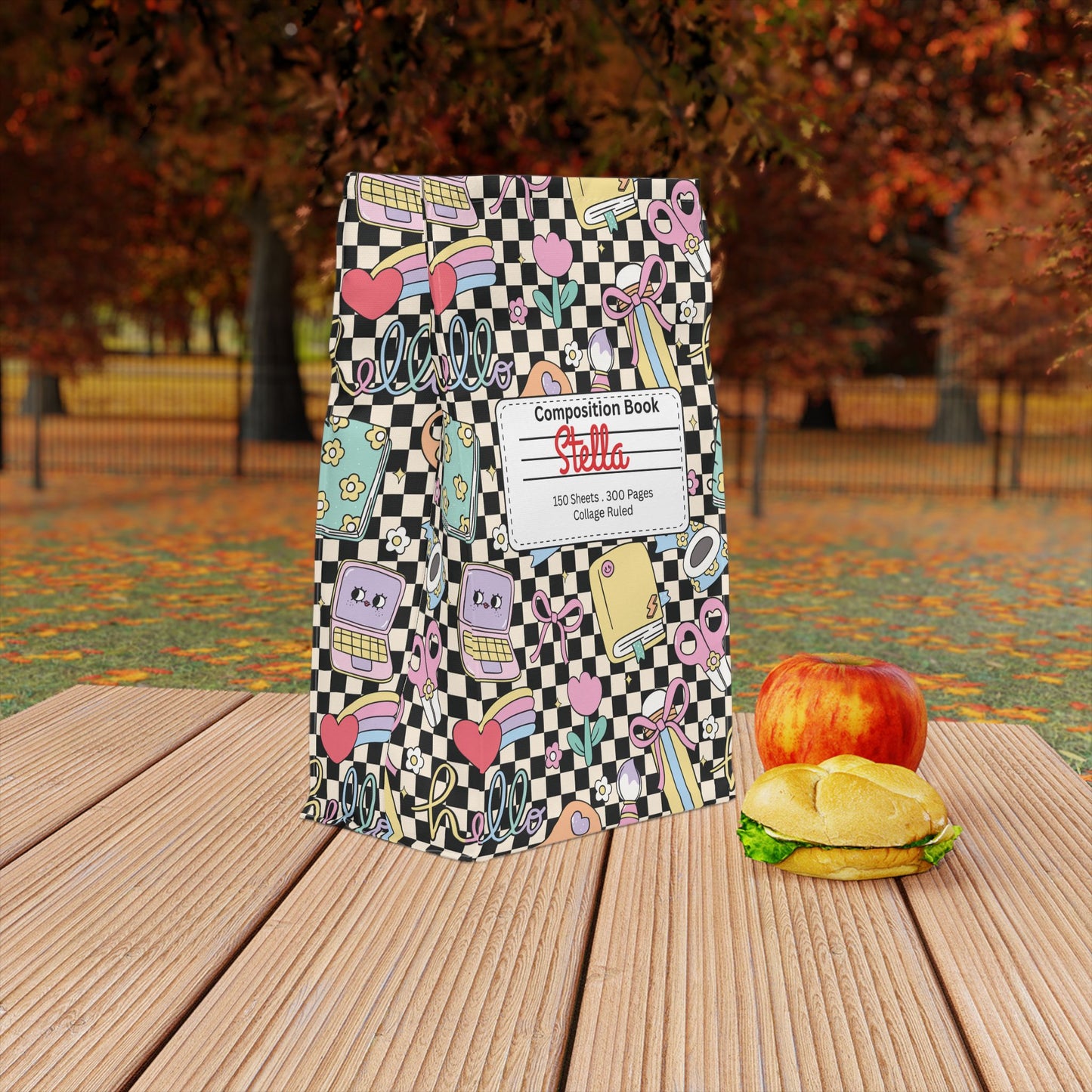 Custom Black Doodle Daydream Composition Book Inspired Stylish Polyester Lunch Box for Kids - Perfect for School, Picnics, or Snacks | Personalized ABC Design, Back to School, Family [...]
