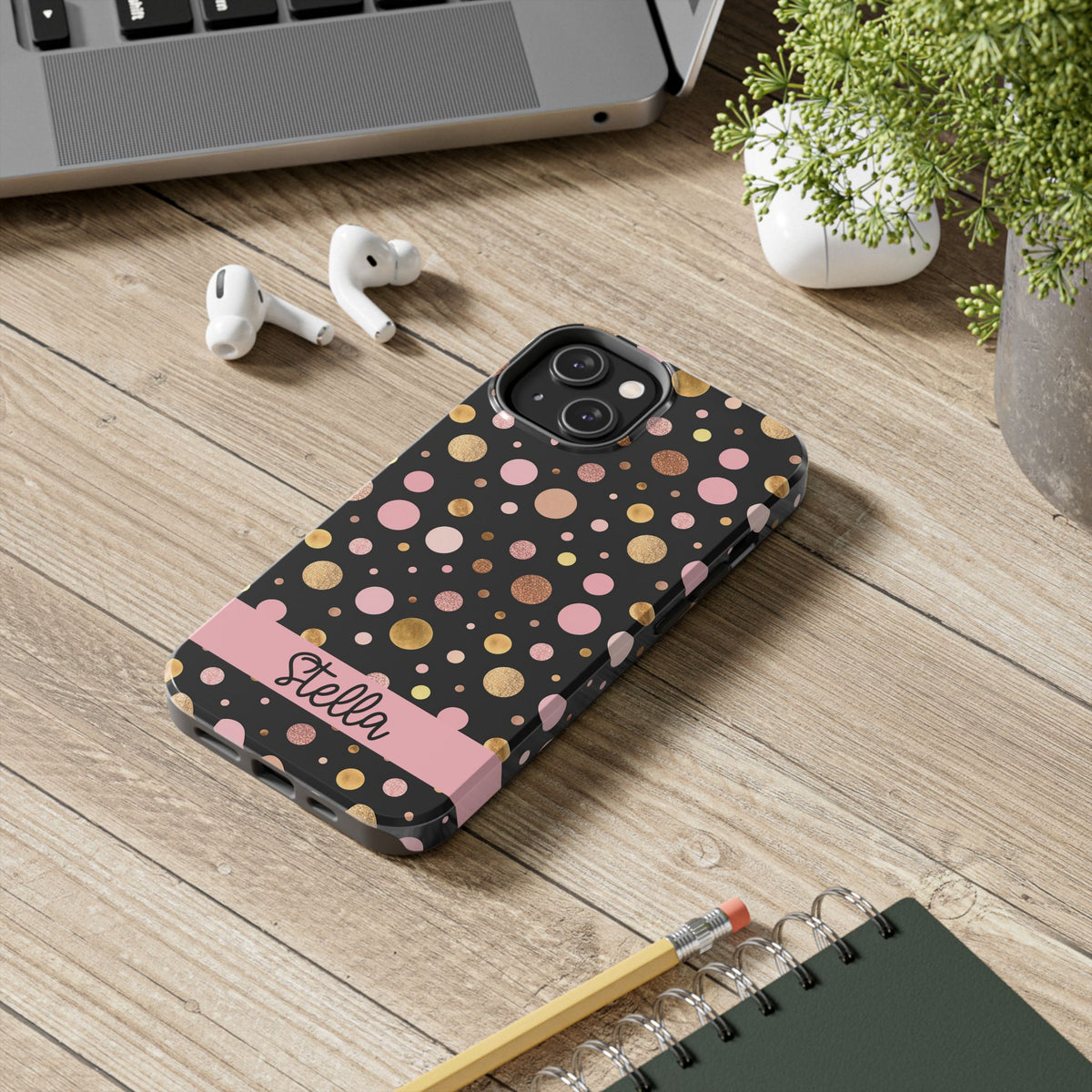 Personalized Gold & Pink Confetti Tough Phone Case — Glitter Dot Protective Phone Cover