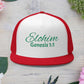 Green 'ELOHIM, GENESIS 1:1'  Embroidered 5 Panel Trucker Cap | Casual Style Hat, Adjustable, Unisex, Perfect Gift for Outdoors, Festivals, Daily Wear