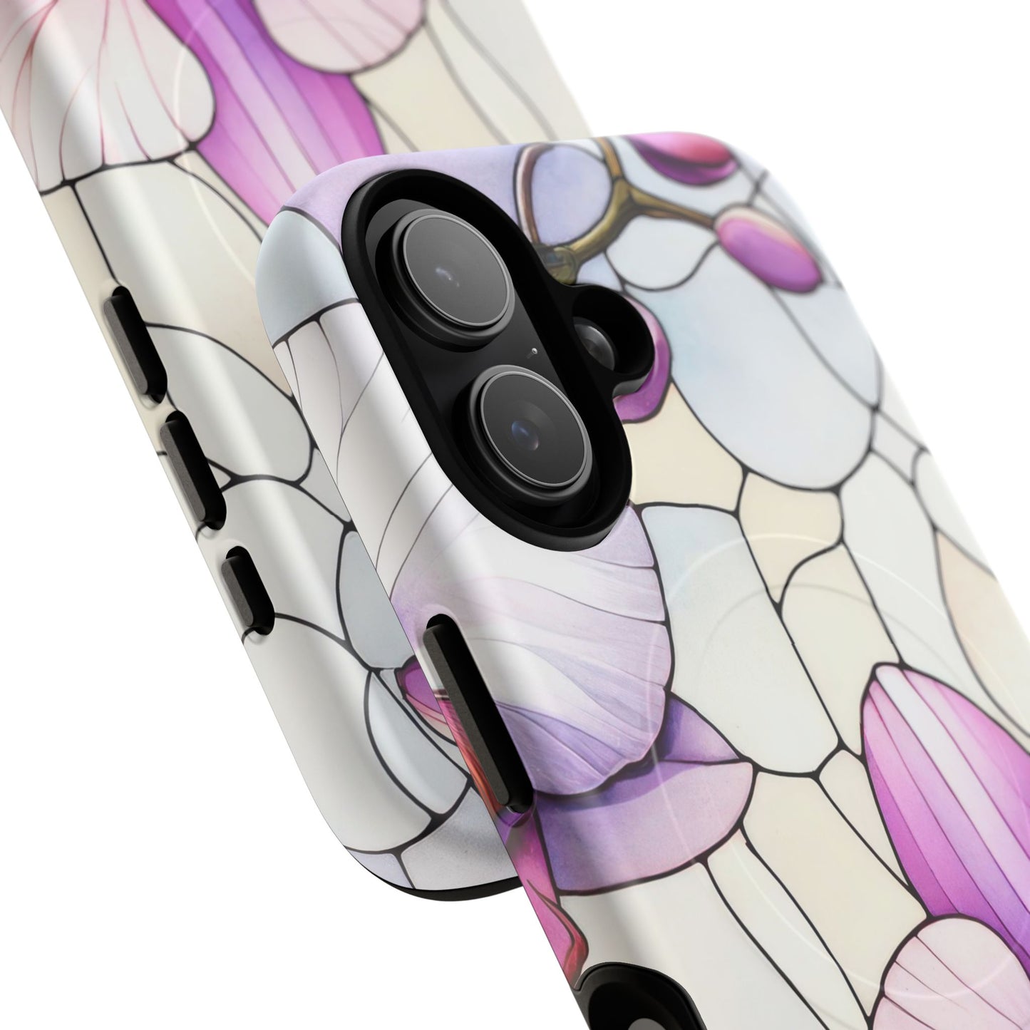 Orchid Grace Tough iPhone Magnetic Case, Protective iPhone Cover, Trendy Stained Glass Design, Floral Gift, Unique iPhone Accessory, Durable iPhone Case