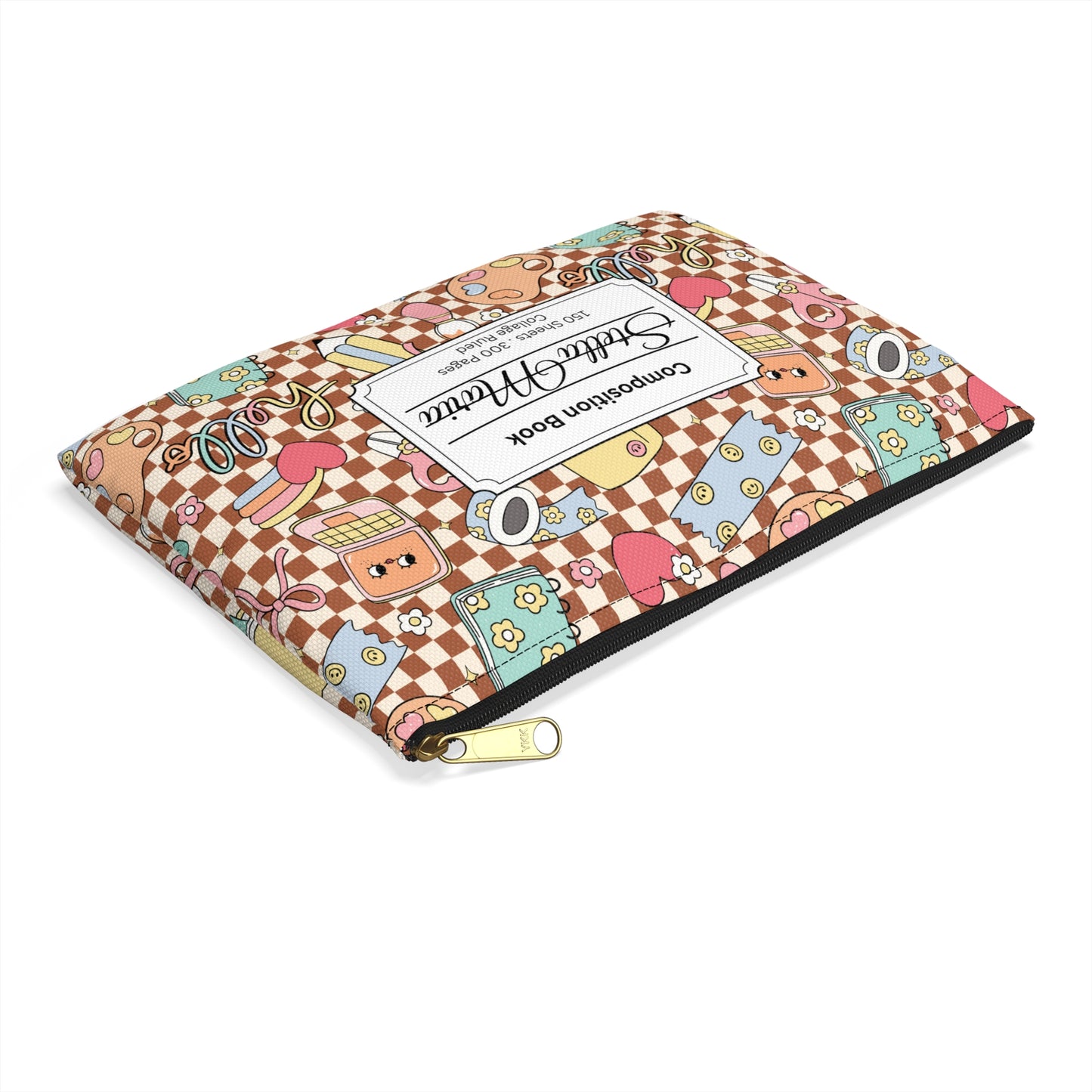 Personalized Brown Doodle Daydream Composition Book Inspired Accessory Pouch, Kids School Supplies, Classroom Organizer, Teacher Gift, Fun Stationery Case, Back to School