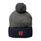 Cozy Pom-Pom Coquette Knit Cap with Embroidered Red Bow
