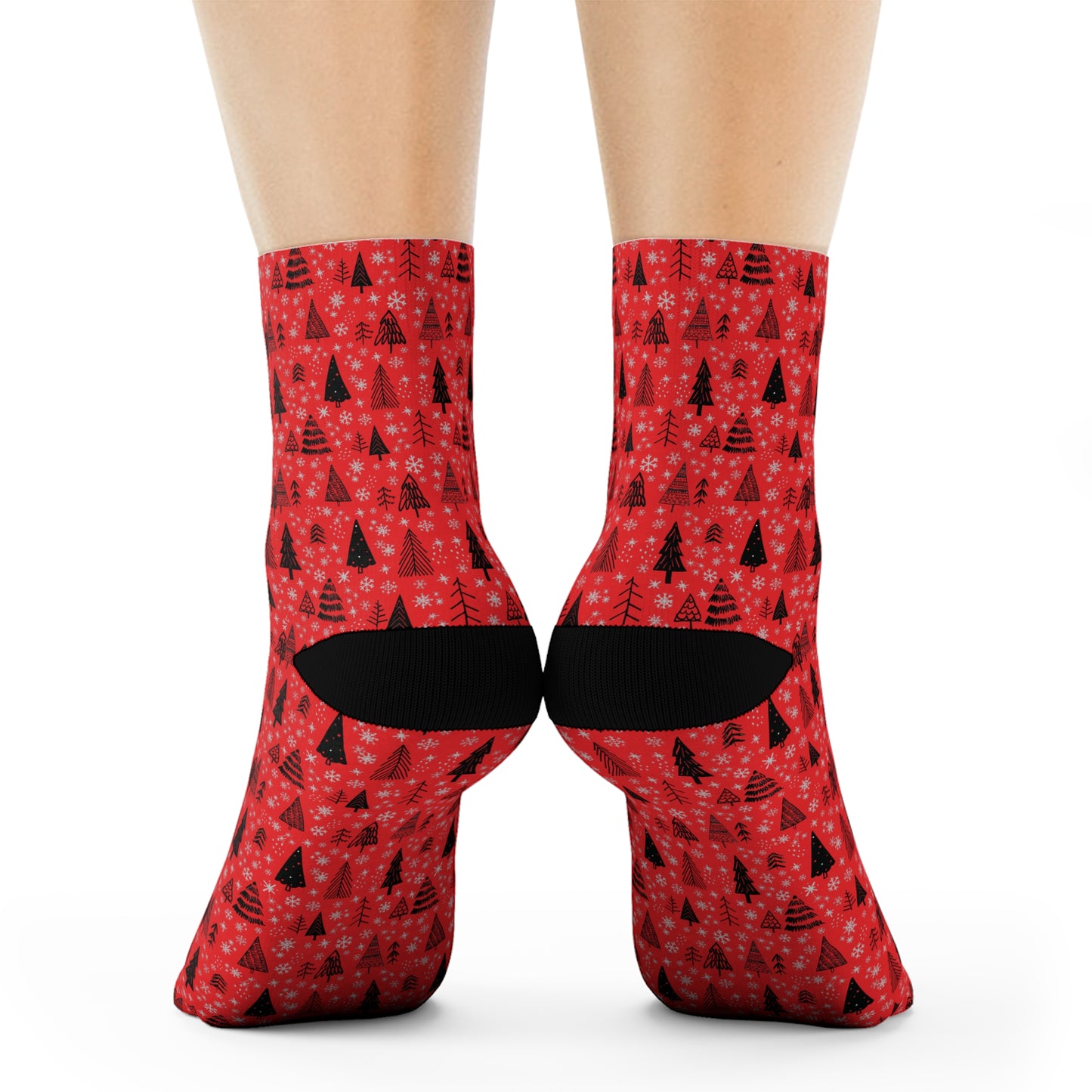 Winter Wonderland Red Crew Socks - Soft & Elastic Polyester/Spandex Blend - One Size Fits All