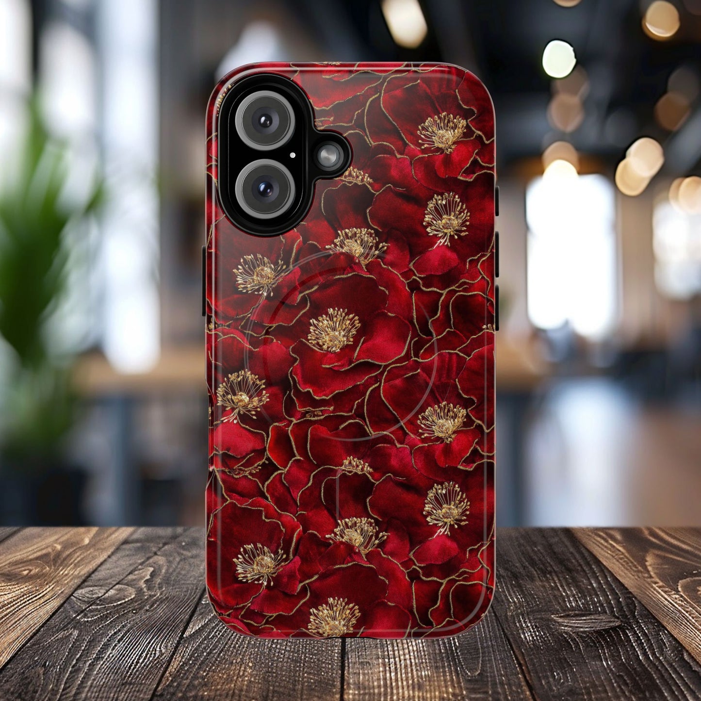 Midnight Poppy Luxe Tough iPhone Magnetic Case, Unique Flower iPhone Cover, Durable Floral Design, Gift for Her, Gift for Mother's.