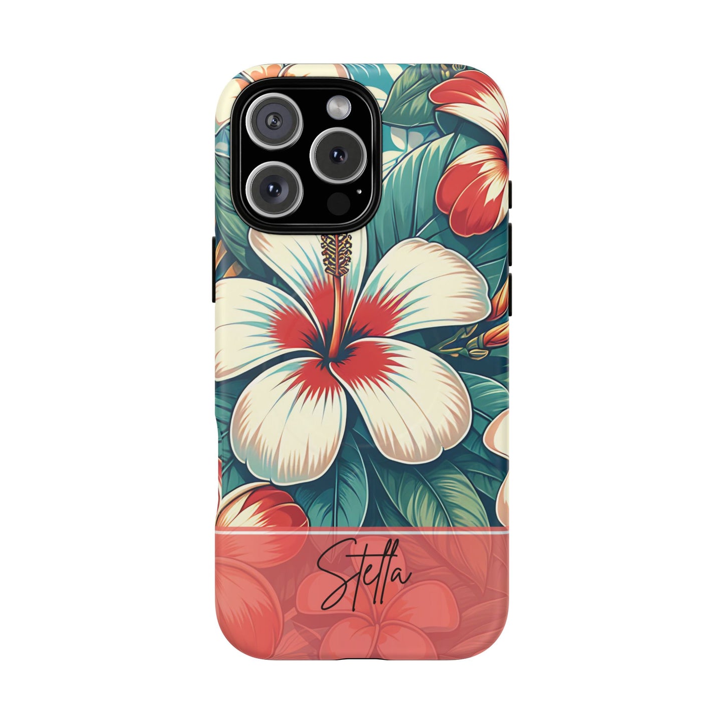 Tough Floral Phone Case, Tropical Hibiscus Design, Gift for Her, Summer Accessory, Customizable Phone Cover