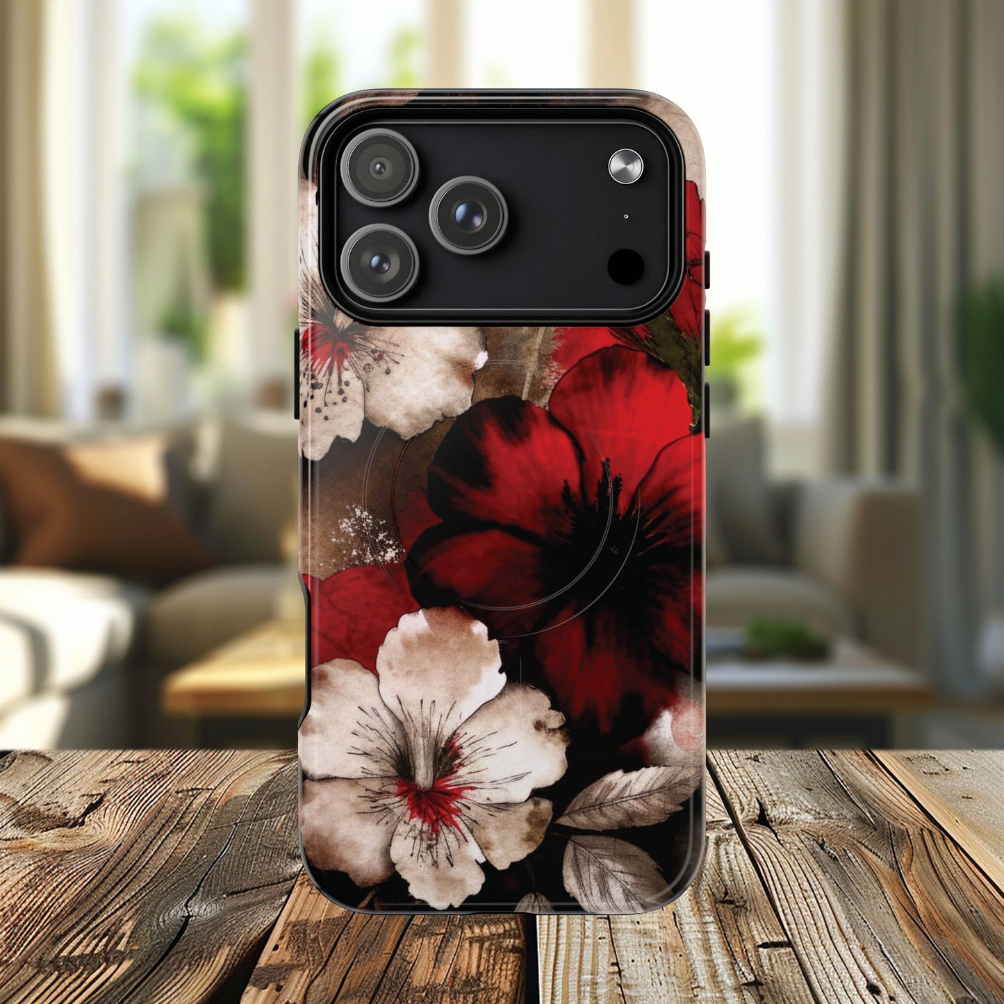Crimson Noir Tough iPhone Magnetic Cases, Tough iPhone Protector, Stylish Floral Design, Gift for Her, Floral Accessories