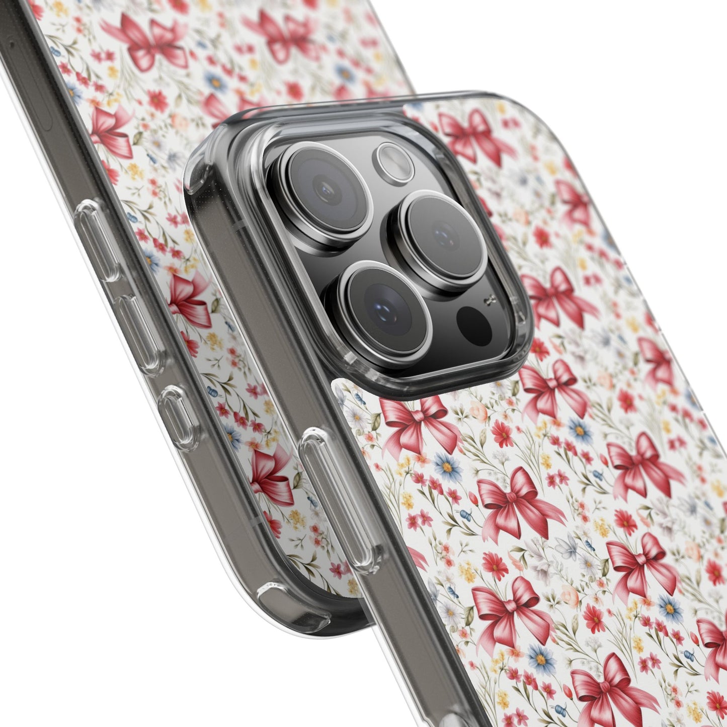 Personalized Rosette Coquette Floral Bow Clear iPhone, Samsung Cases — Custom Name Phone Cover