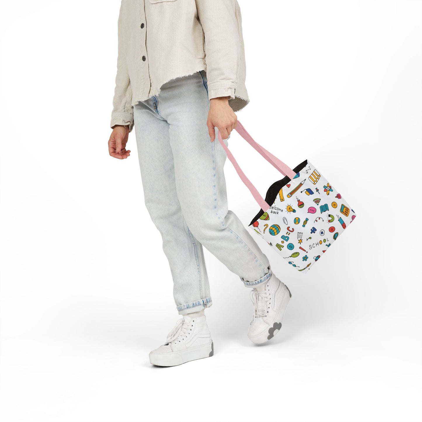 Personalized Classroom Couture Composition Book Inspired Canvas Tote Bag with Colorful Straps, Cute School Bag, Eco-Friendly Tote, Back to School Shopping Bag, Teacher Gift Idea
