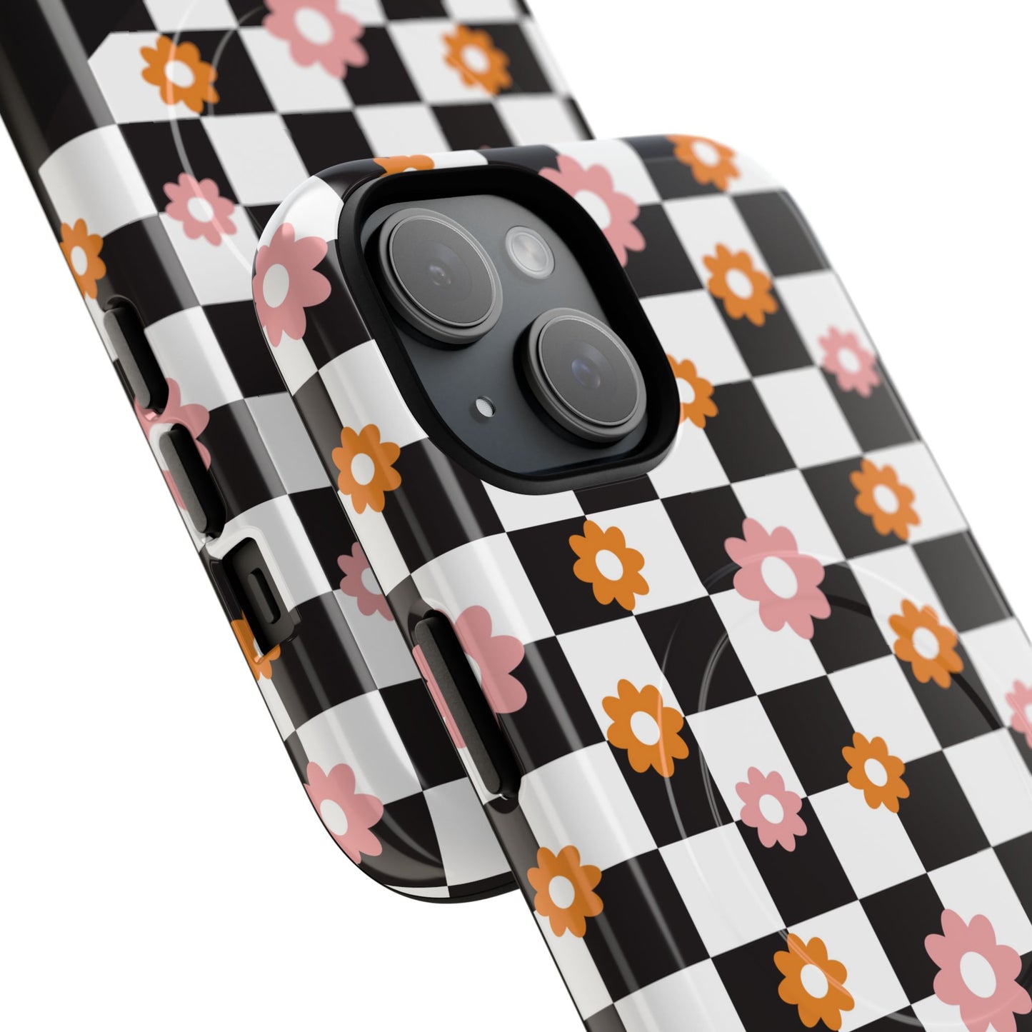 Groovy Checkered Bloom iPhone Case, Tough Magnetic Cases for Women, Stylish iPhone Cover, Trendy Floral Print, Gift for Her, Everyday Accessories