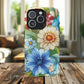 Botanical Radiance Tough iPhone Magnetic Case, Customizable Durable iPhone Cover | Ideal Gift for Nature Lovers, Floral Stained Glass Gift